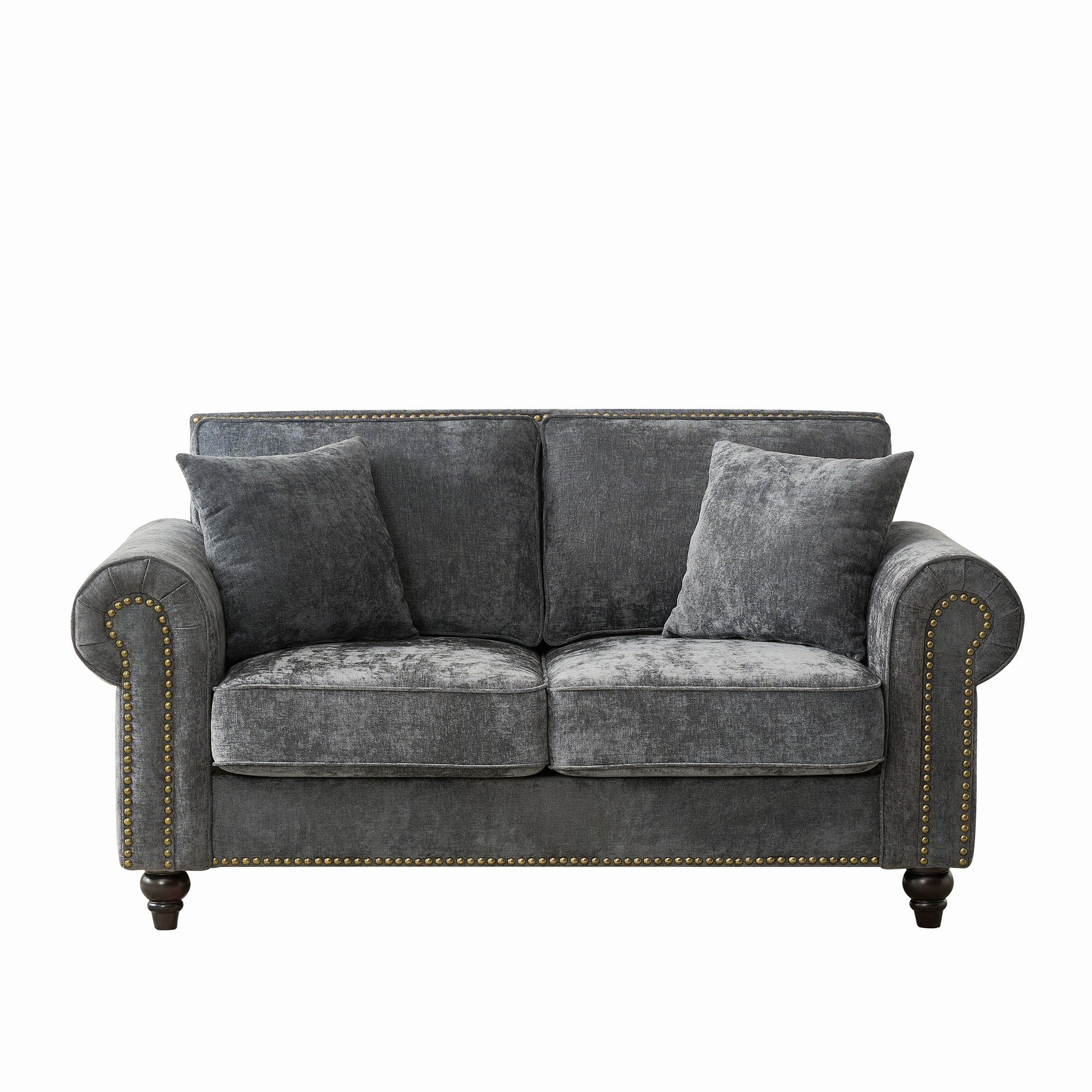 Modern 63" 2-Seater Sofa with Tufted Upholstery, Rolled Arms, and Nailhead Trim