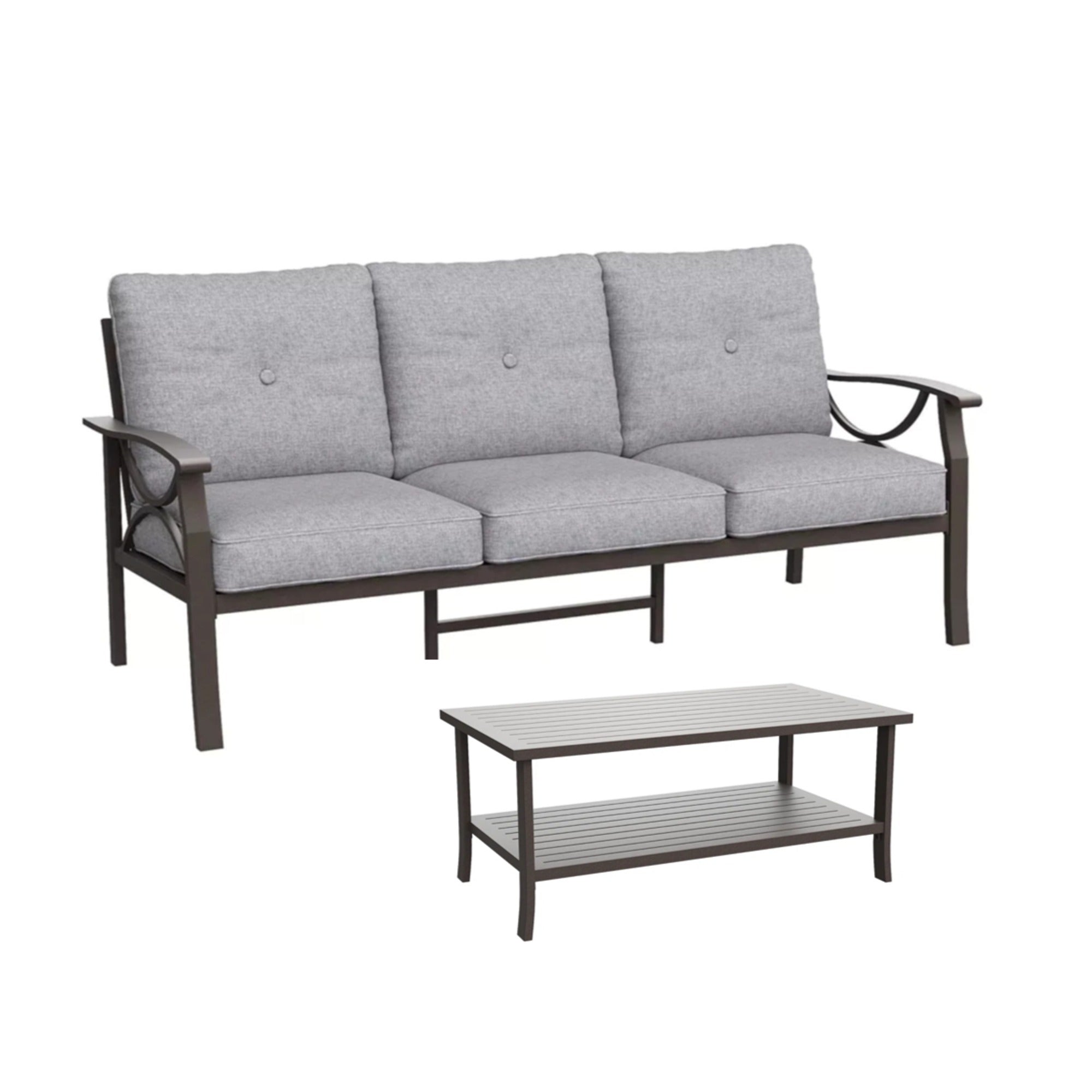 Marisol 2 Piece Outdoor Patio Set, 70" All-Weather Metal 3-Seat Sofa and Coffee Table