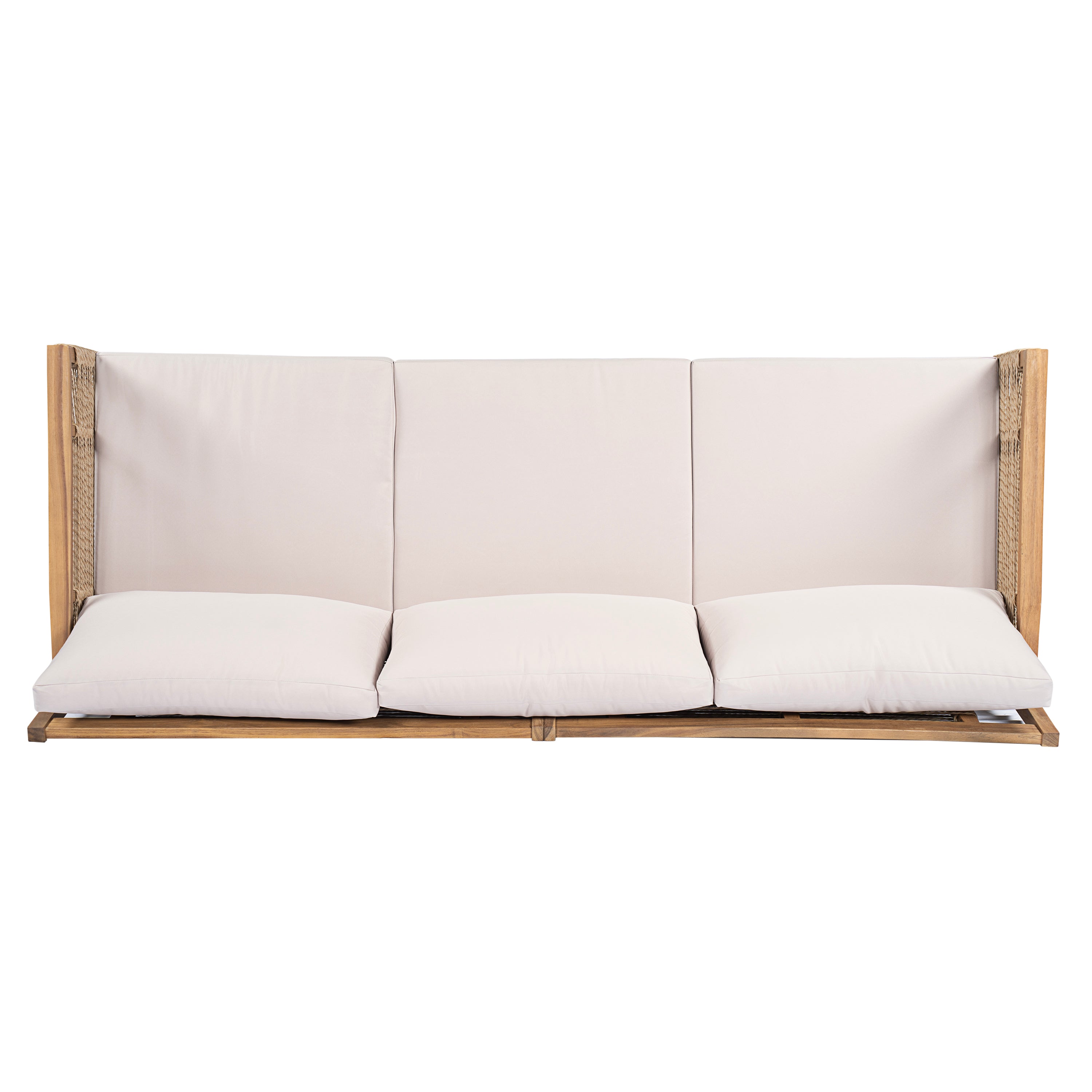 Kirana Outdoor Acacia Wood Hand Woven Rope 3-Seater Sofa with Cushions and Pillows