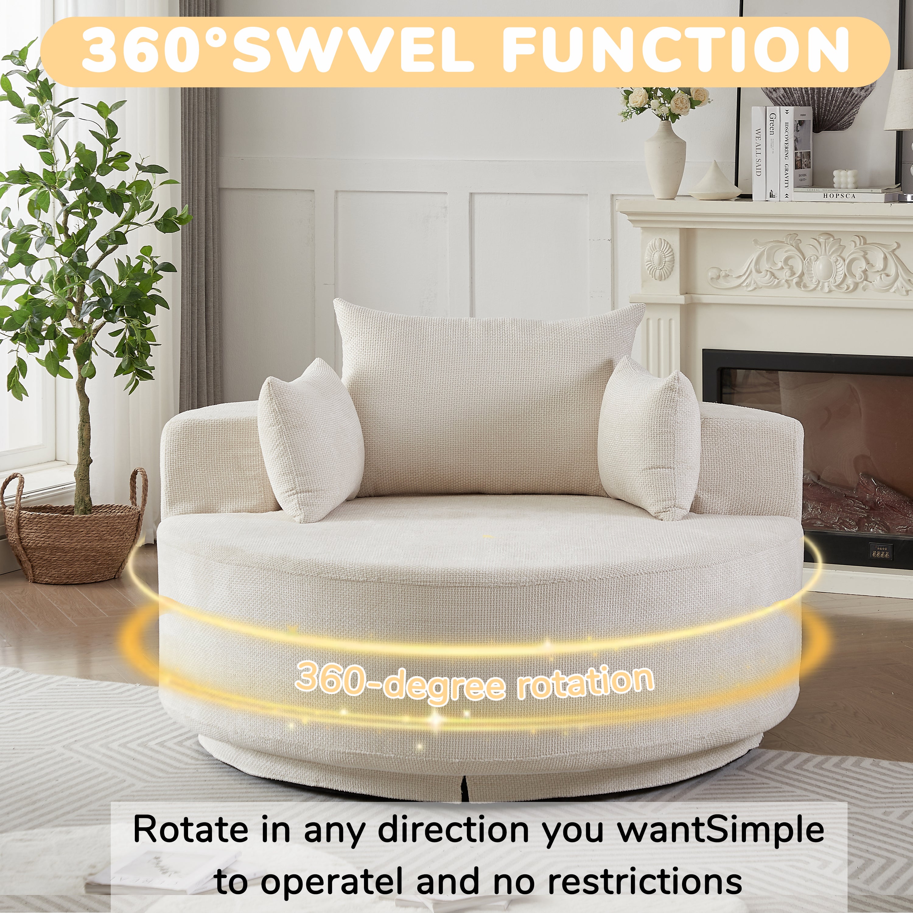 Oversized Chenille Swivel Lounge Chair
