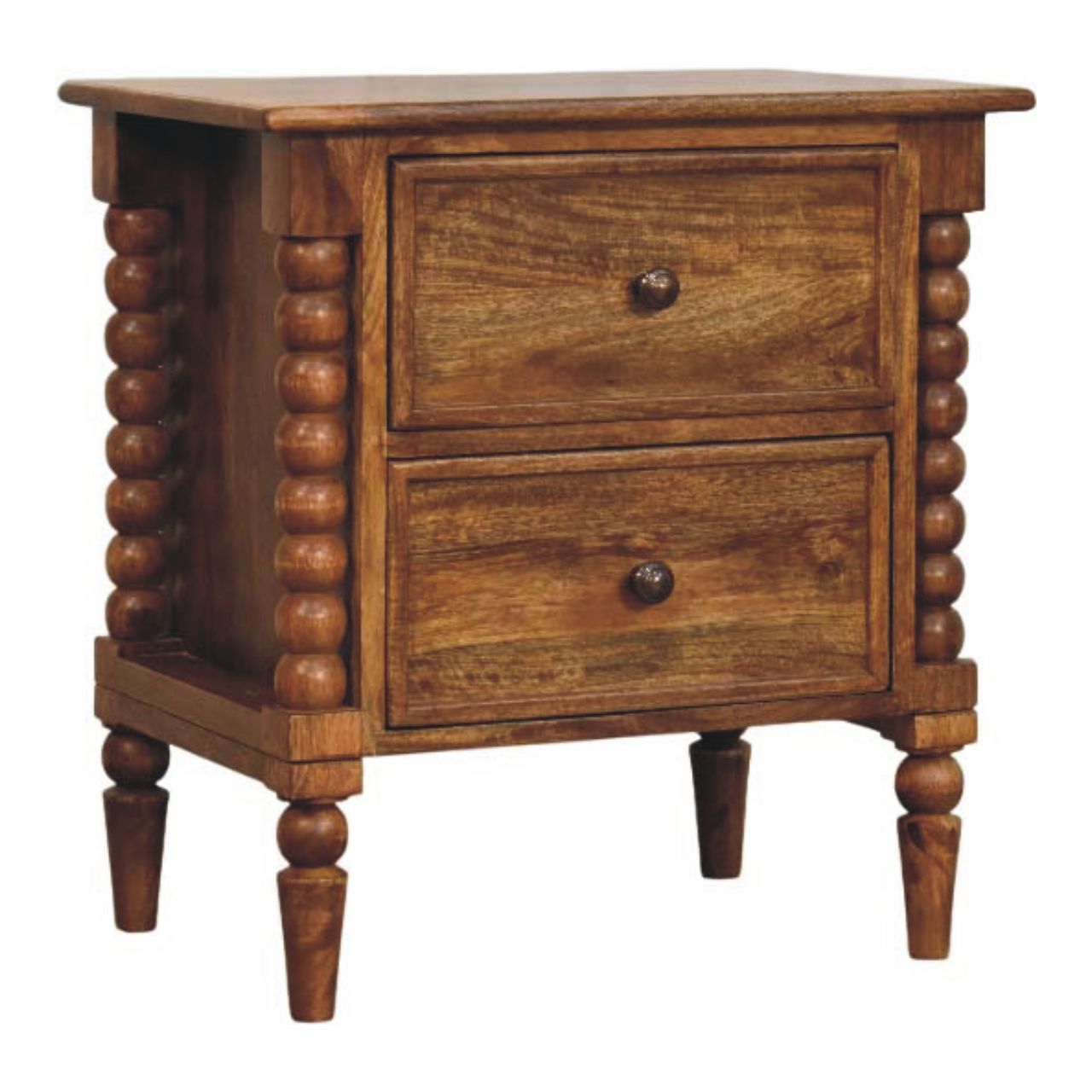 Solid Wood Spindle Leg Amber Oak Nightstand