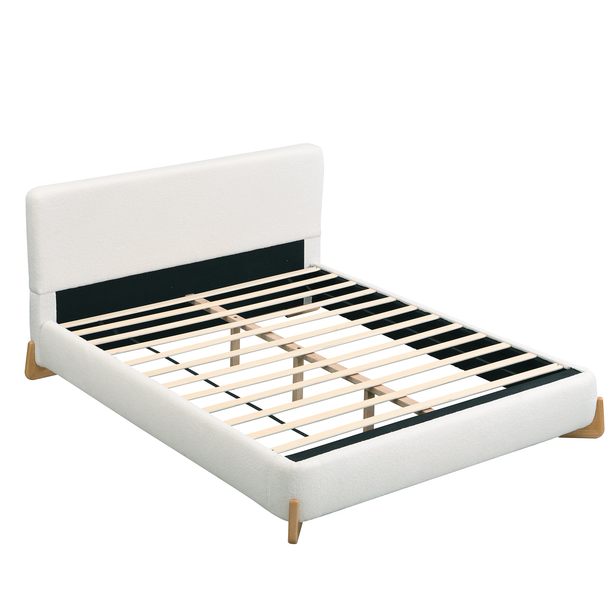 Elegant Boucle Upholstered Bed with Accent Feet