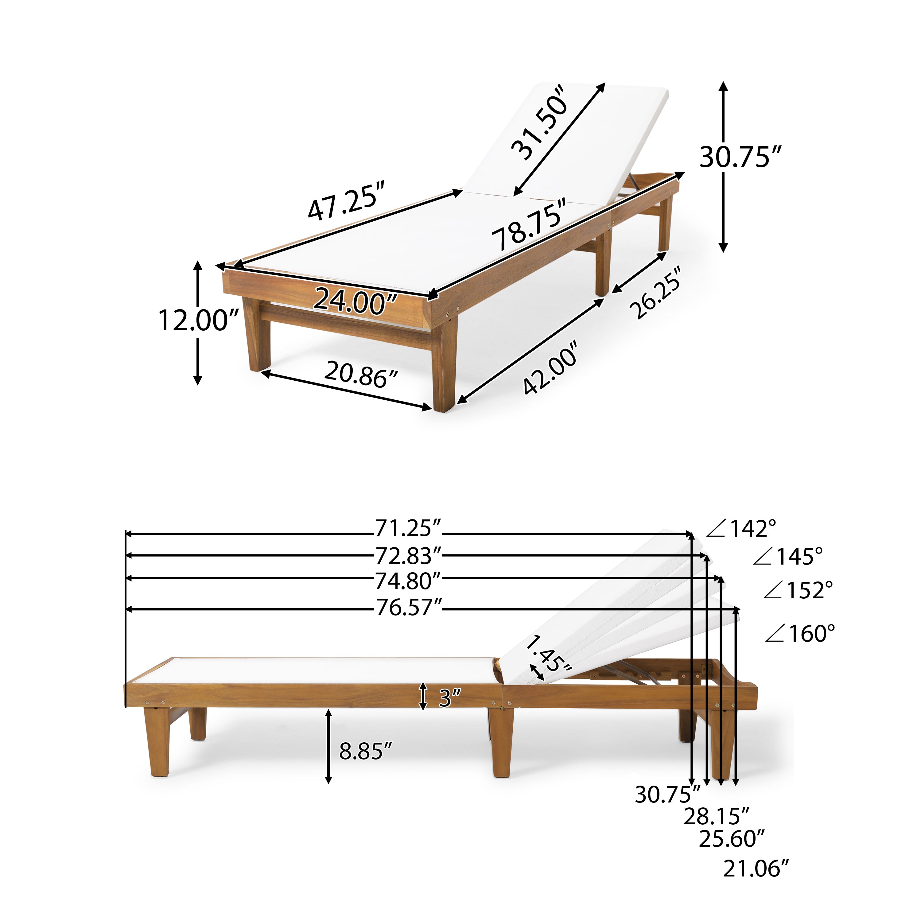 Outdoor Chaise Lounge with Acacia Wood Frame