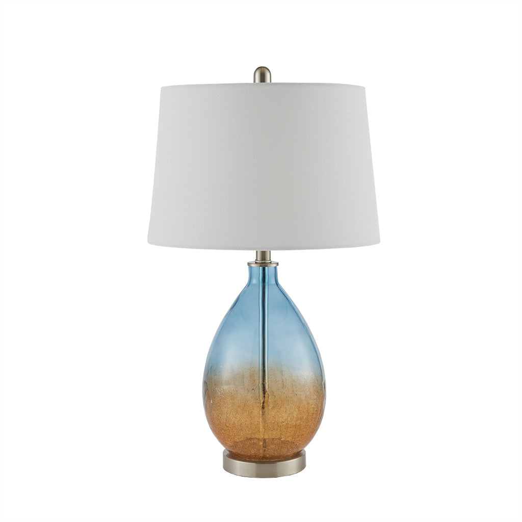 Glass Table Lamp with Drum-Shaped Shade, Set of 2