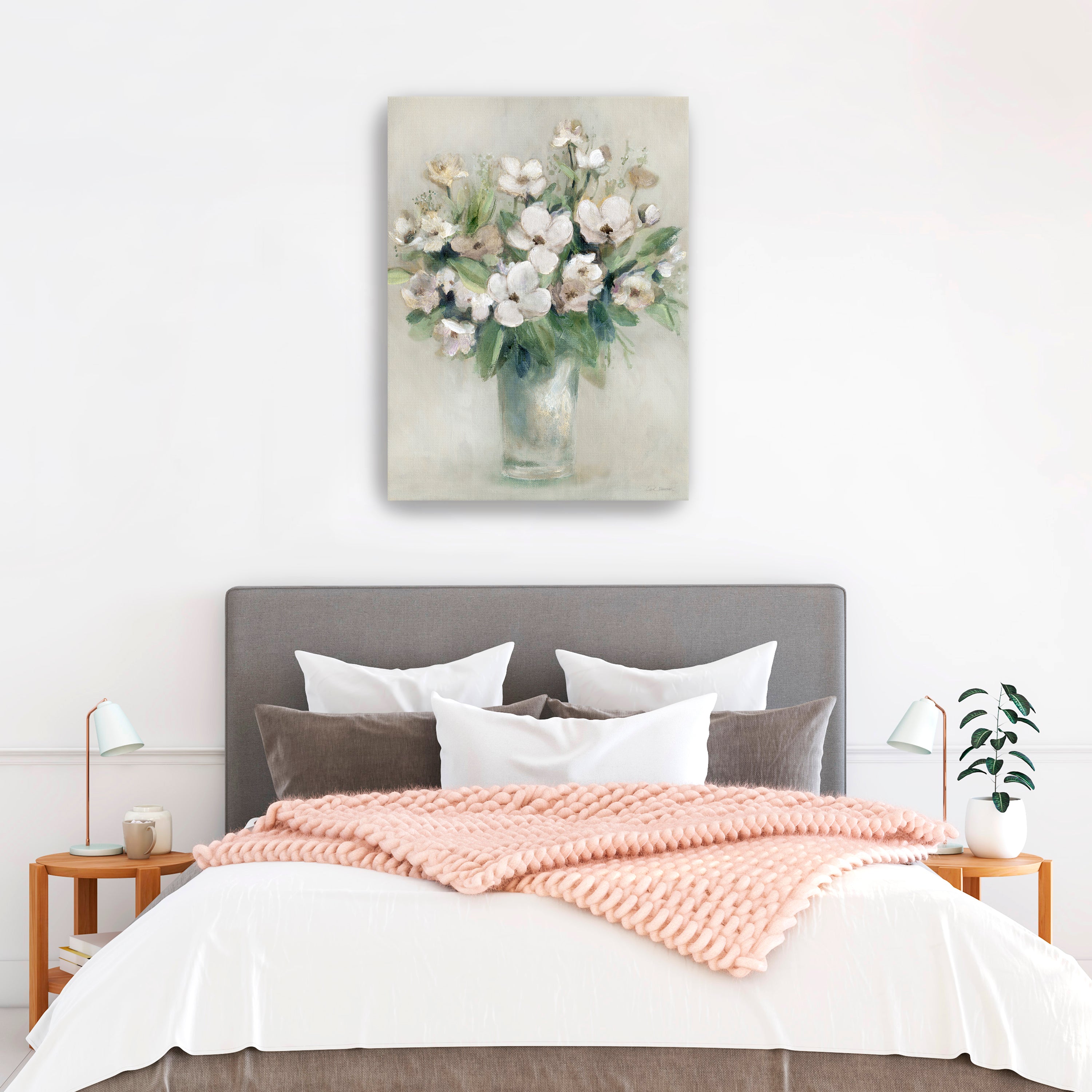 Softly Blooming White I Canvas Giclee