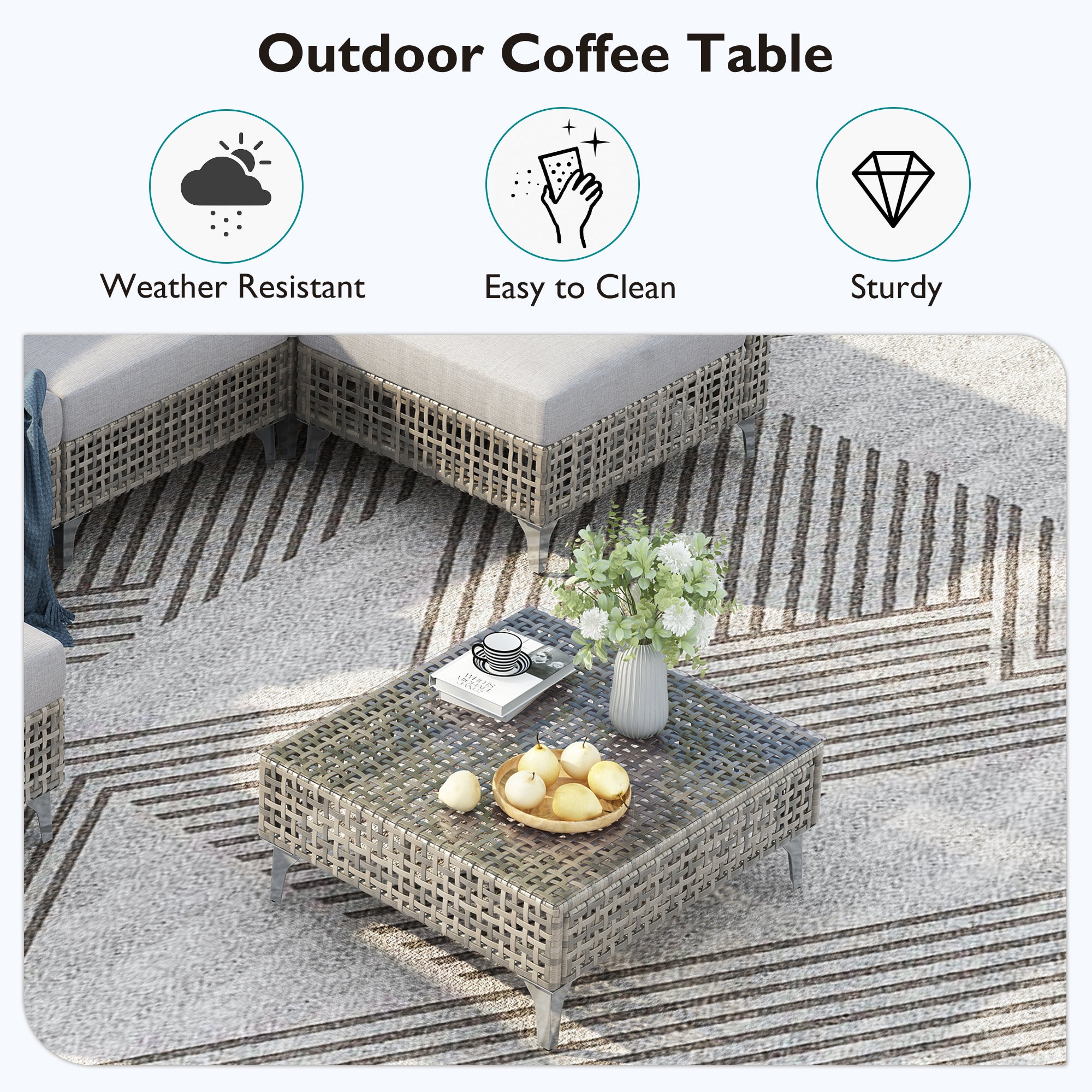 7-Piece Outdoor Wicker Sectional Sofa with Water Resistant Cushions and Coffee Table