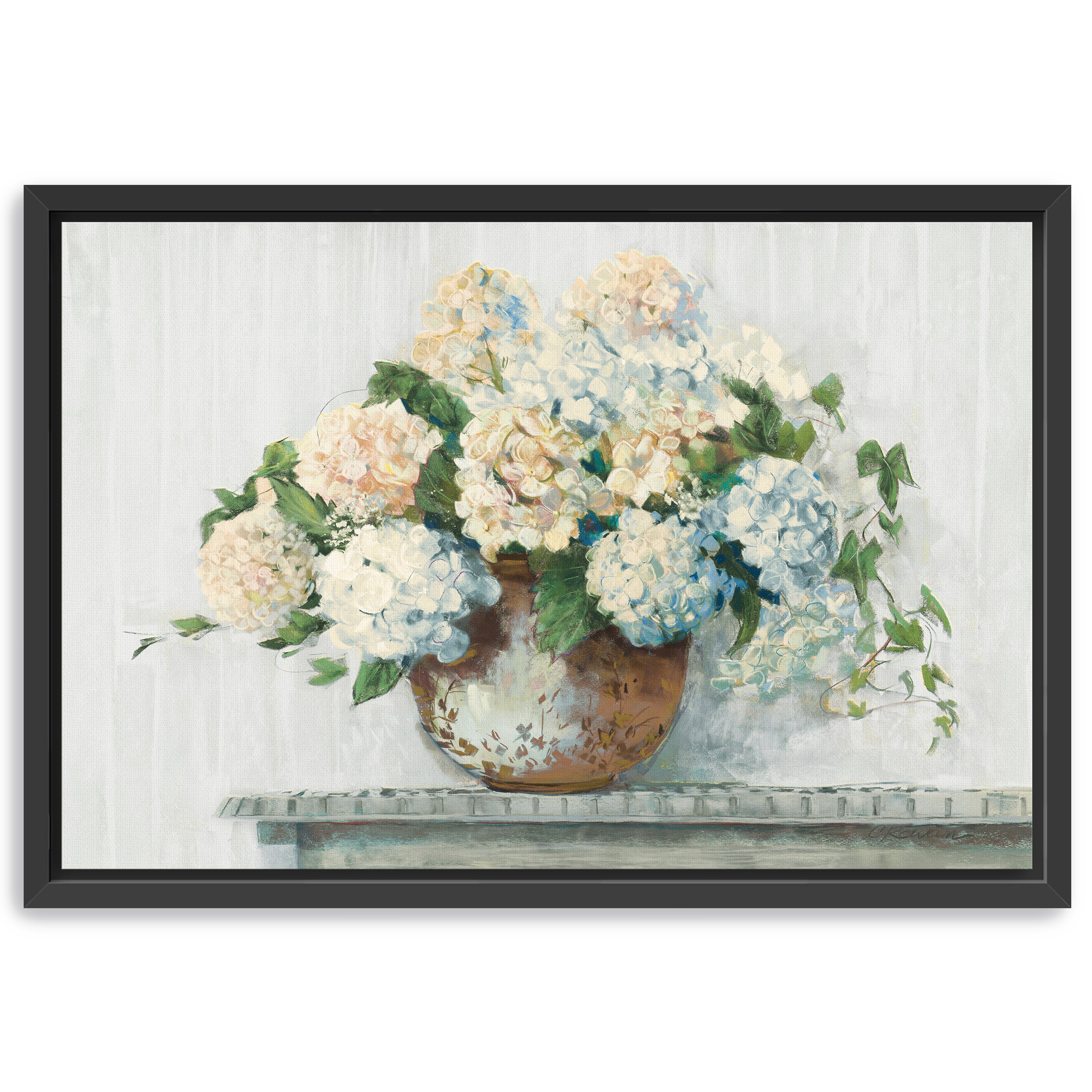 White Hydrangea Cottage Canvas Giclee