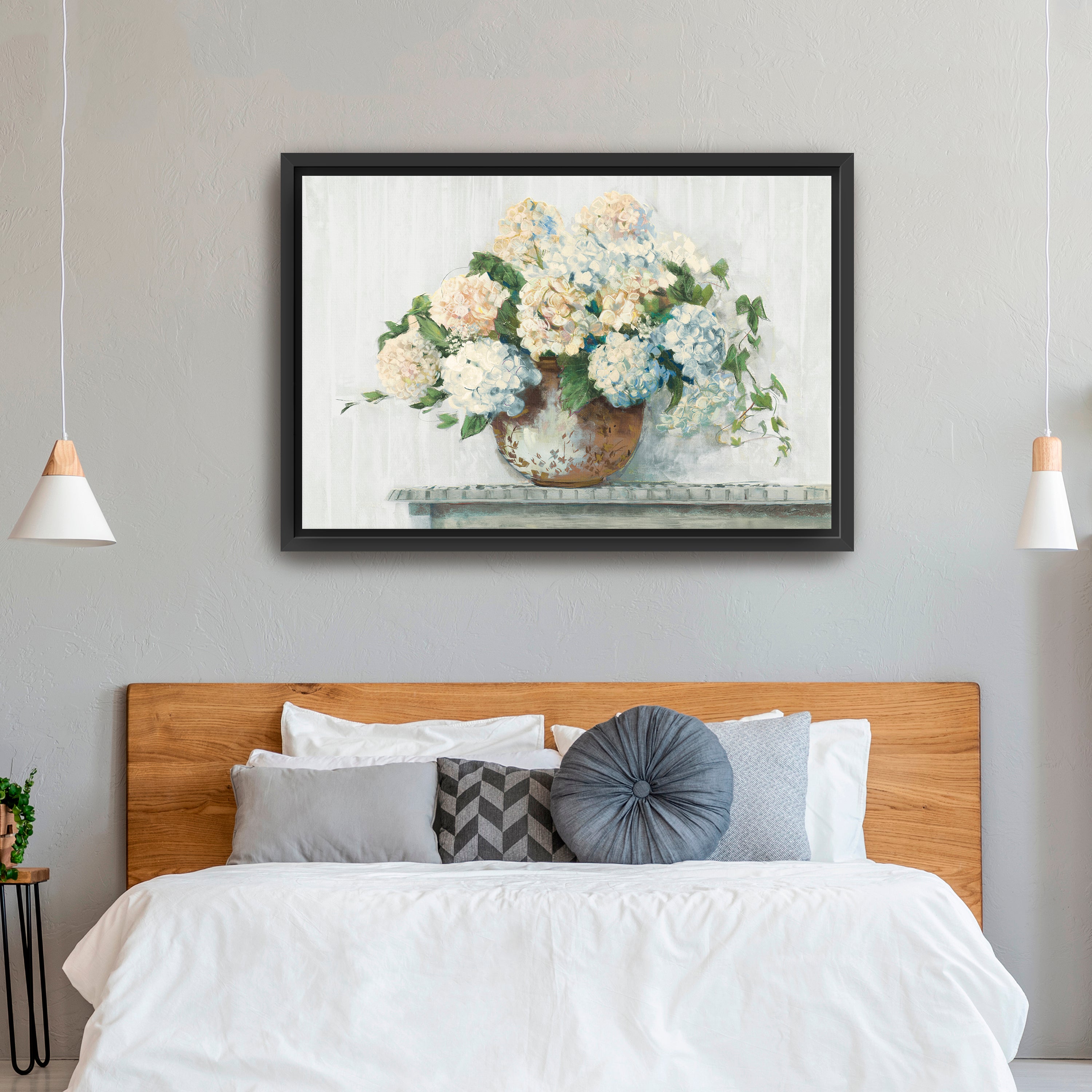 White Hydrangea Cottage Canvas Giclee