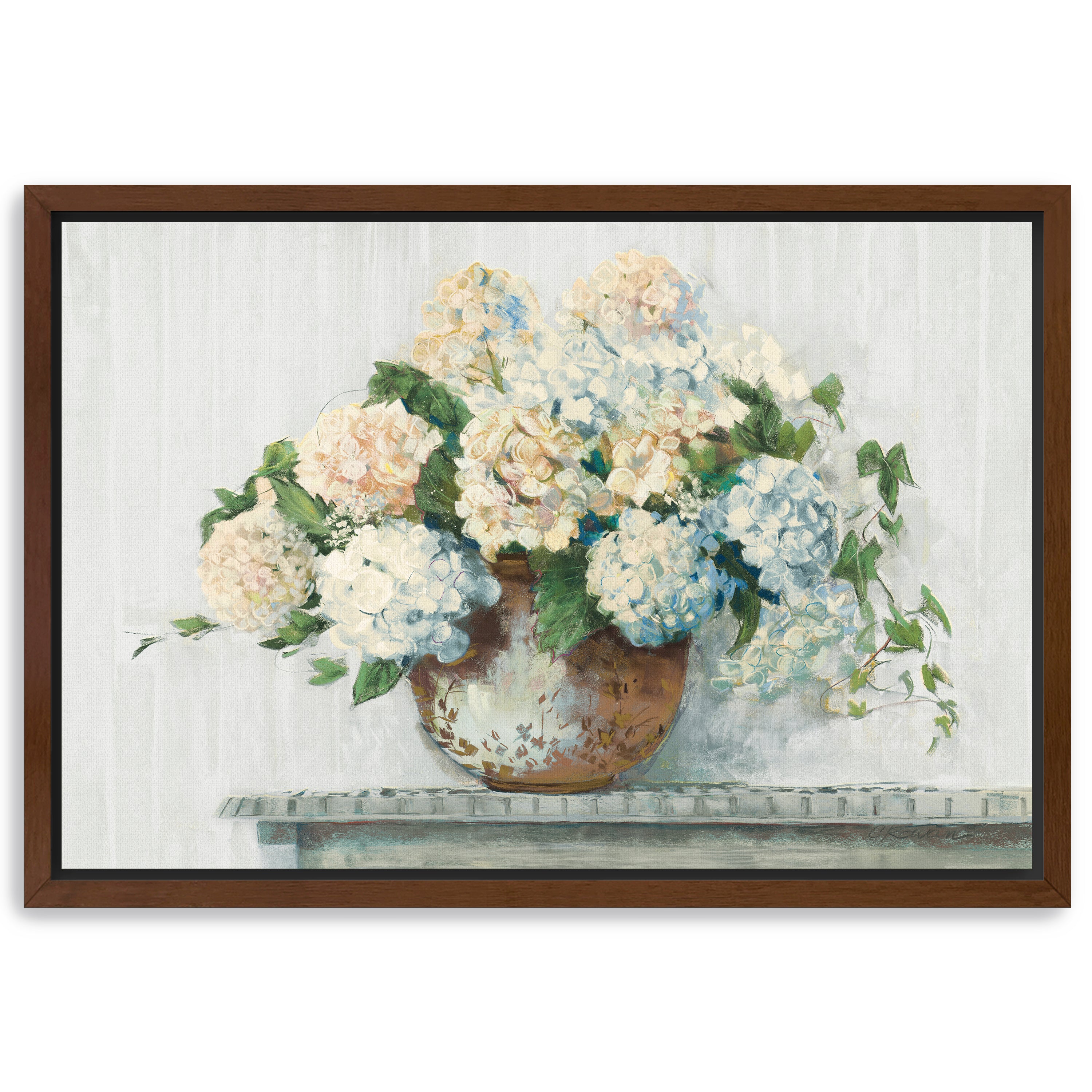 White Hydrangea Cottage Canvas Giclee