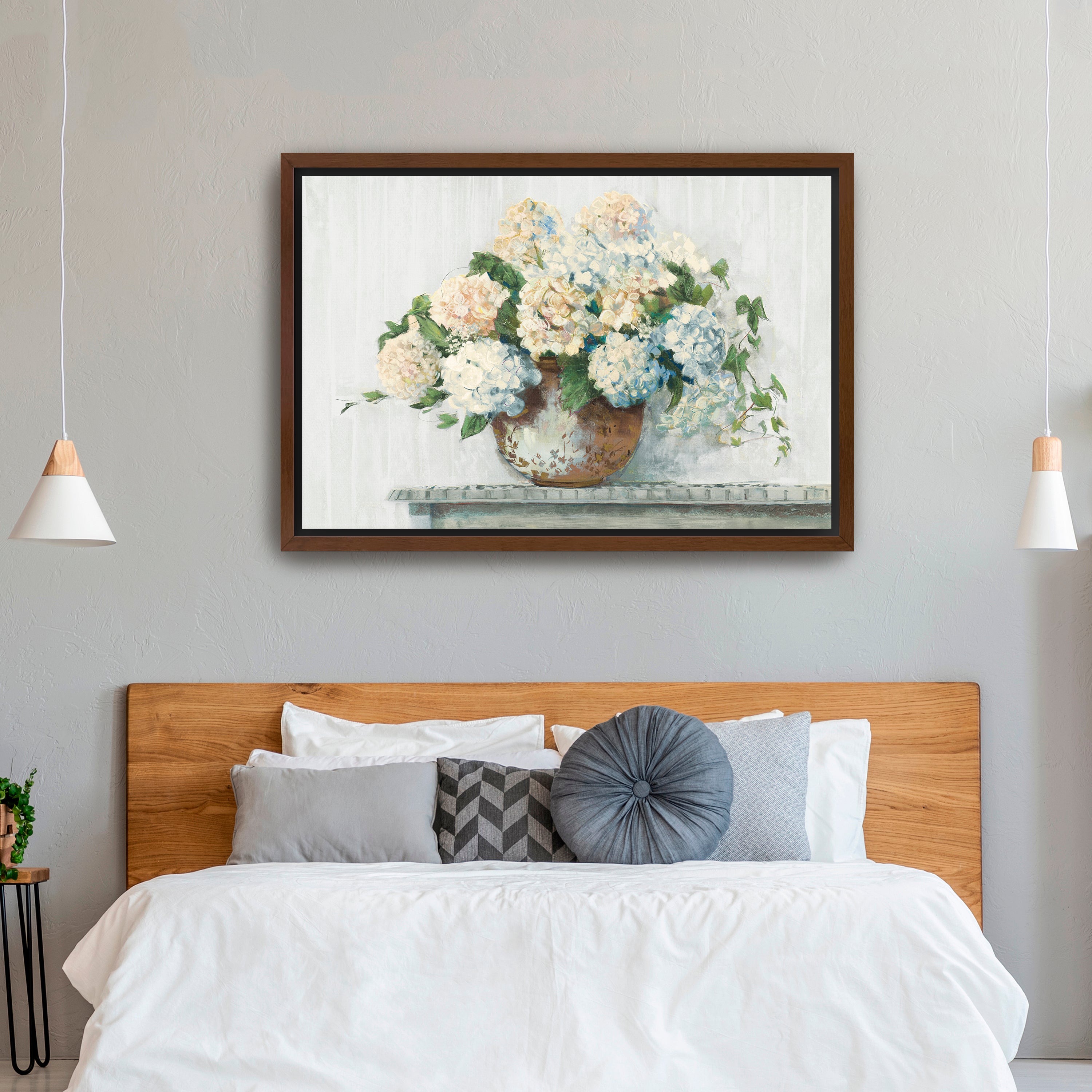White Hydrangea Cottage Canvas Giclee