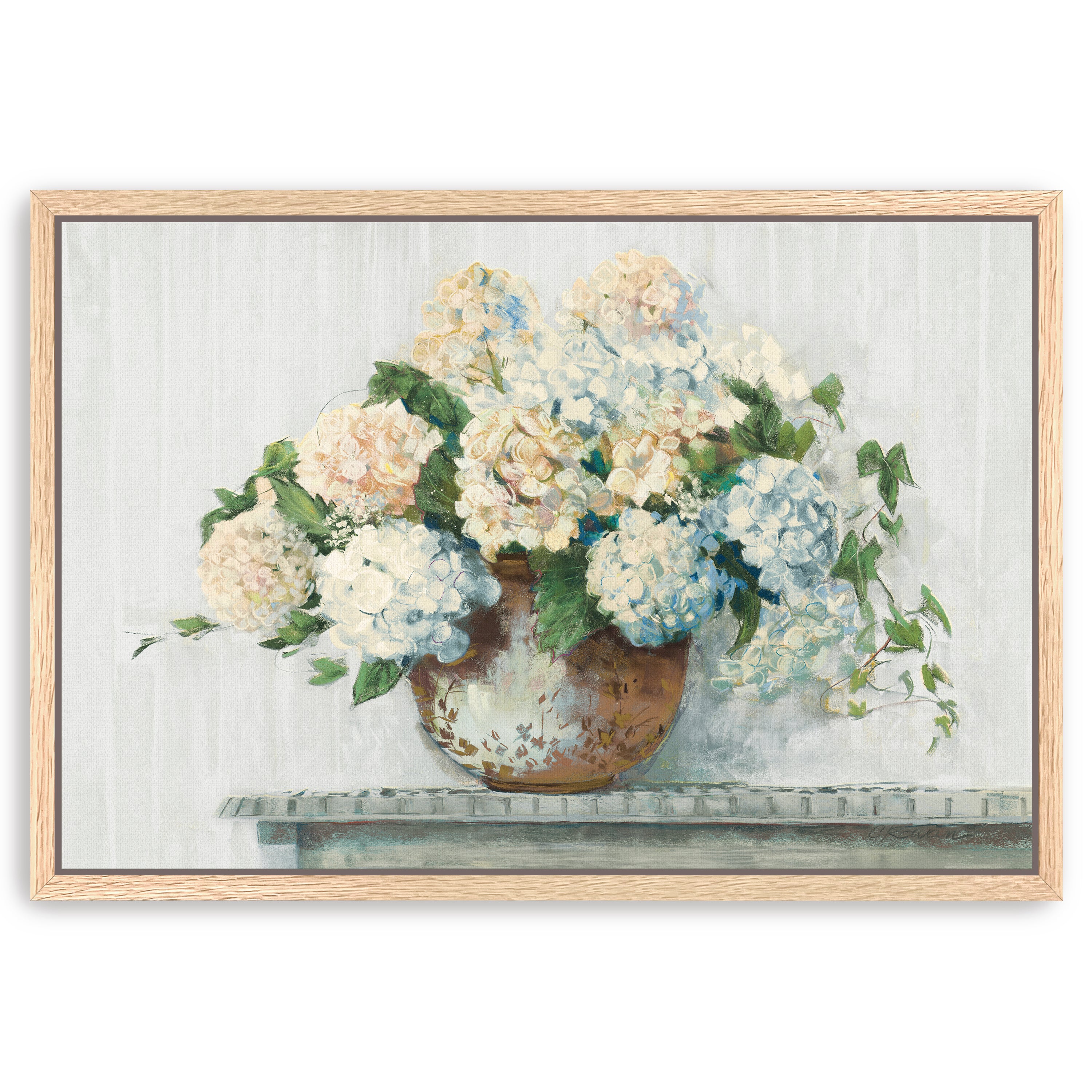 White Hydrangea Cottage Canvas Giclee