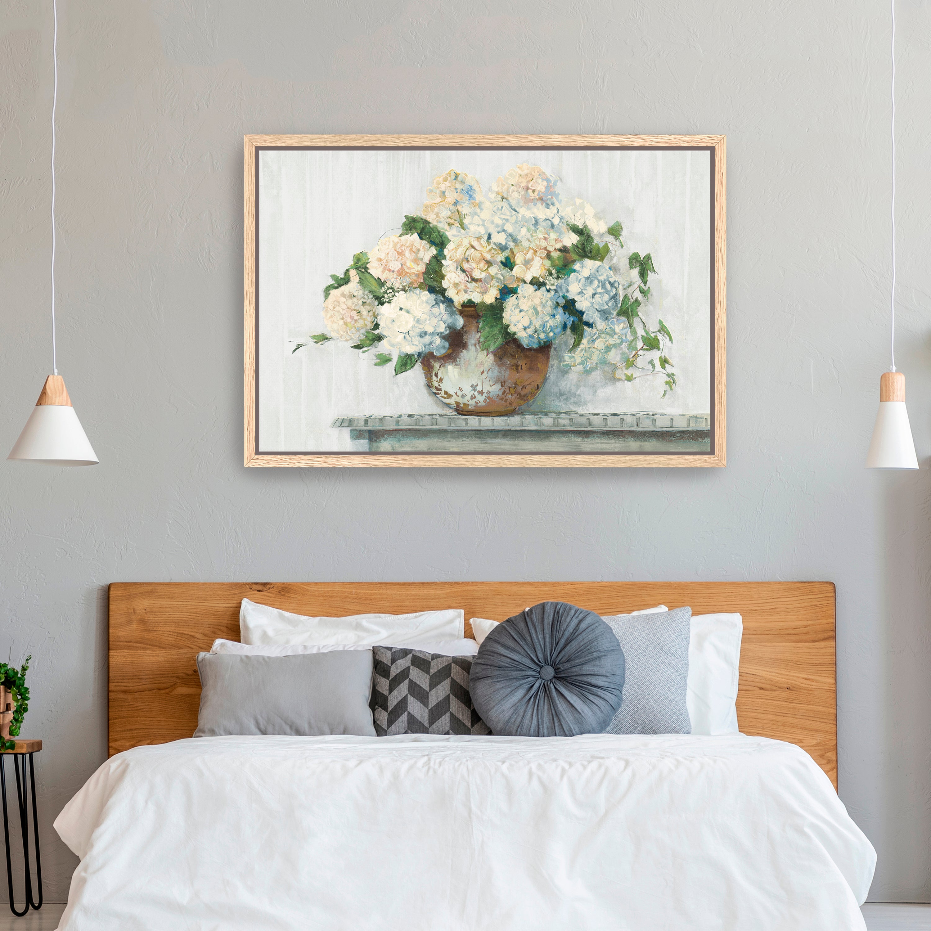 White Hydrangea Cottage Canvas Giclee