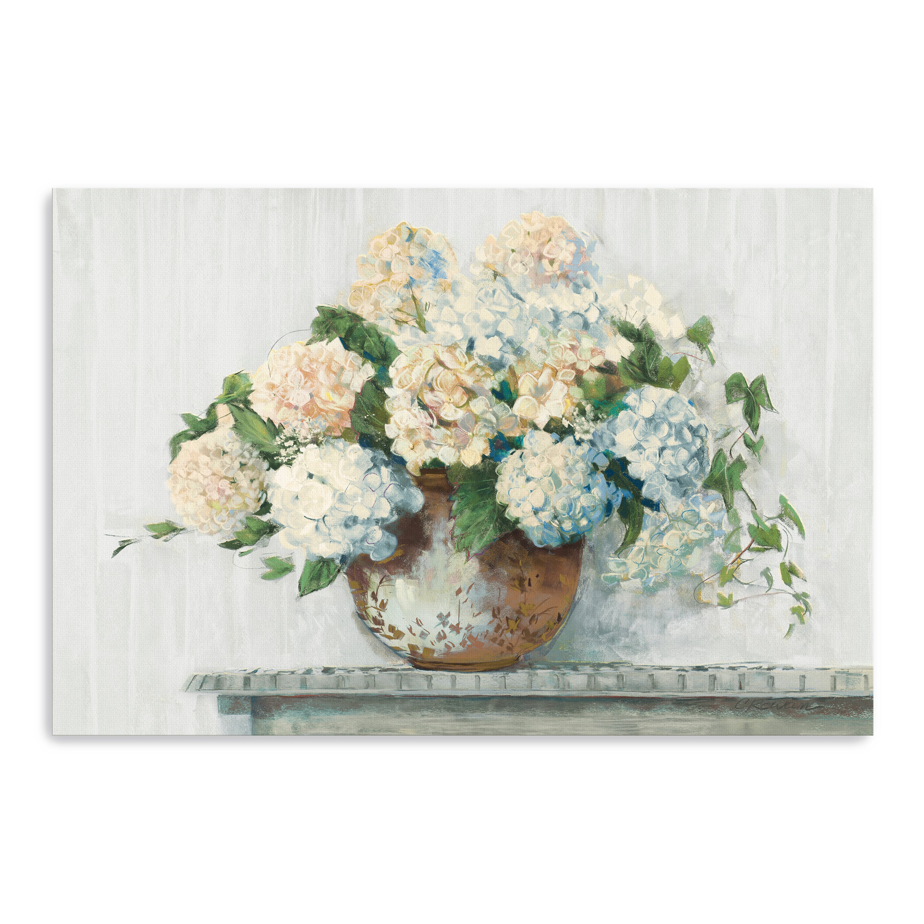 White Hydrangea Cottage Canvas Giclee