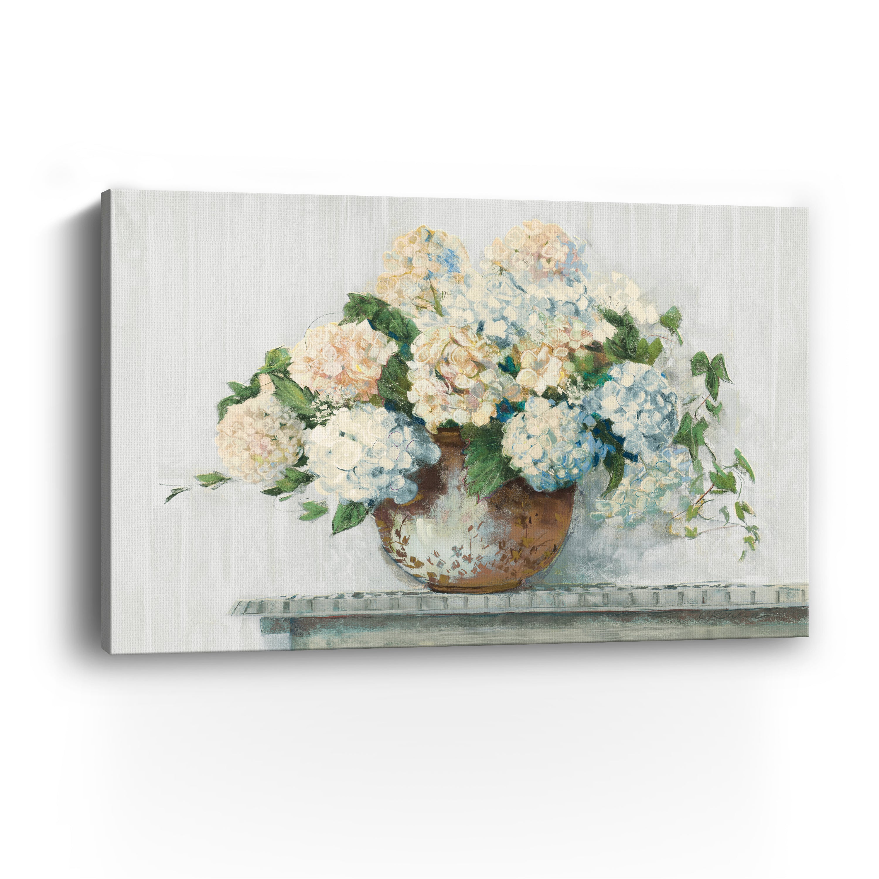 White Hydrangea Cottage Canvas Giclee