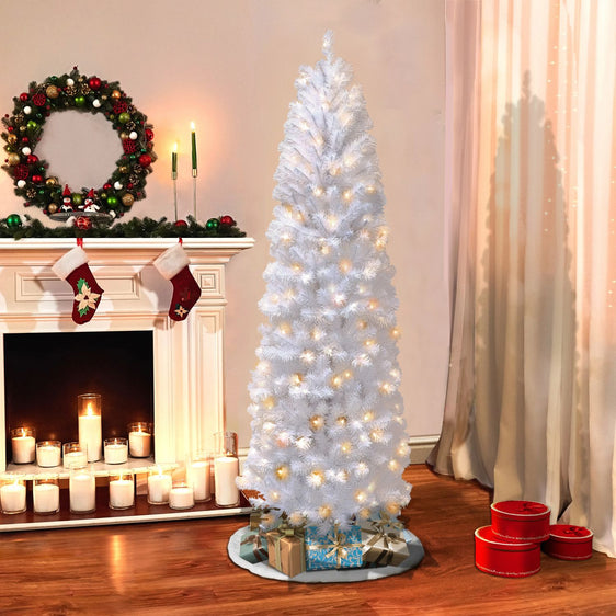 7.5-ft-Pre-lit-White-Northern-Fir-Pencil-Artificial-Christmas-Tree-with-Clear-Lights-&-Metal-Stand-Christmas-Trees