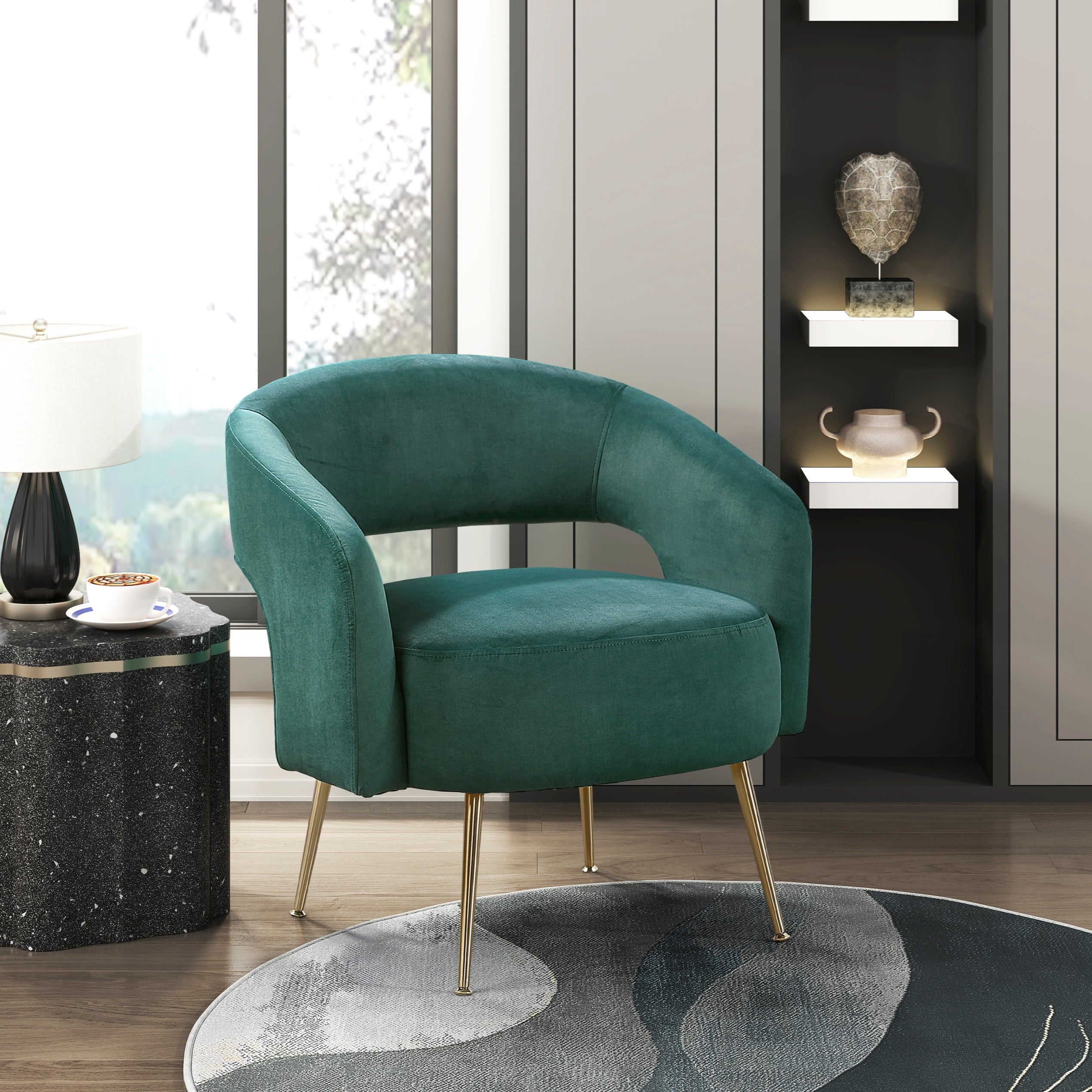 Modern Soft Velvet Accent Chair with Gold Legs