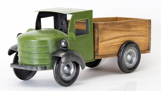 Vintage Style Metal Pick Up Truck with Wood Bed 18"