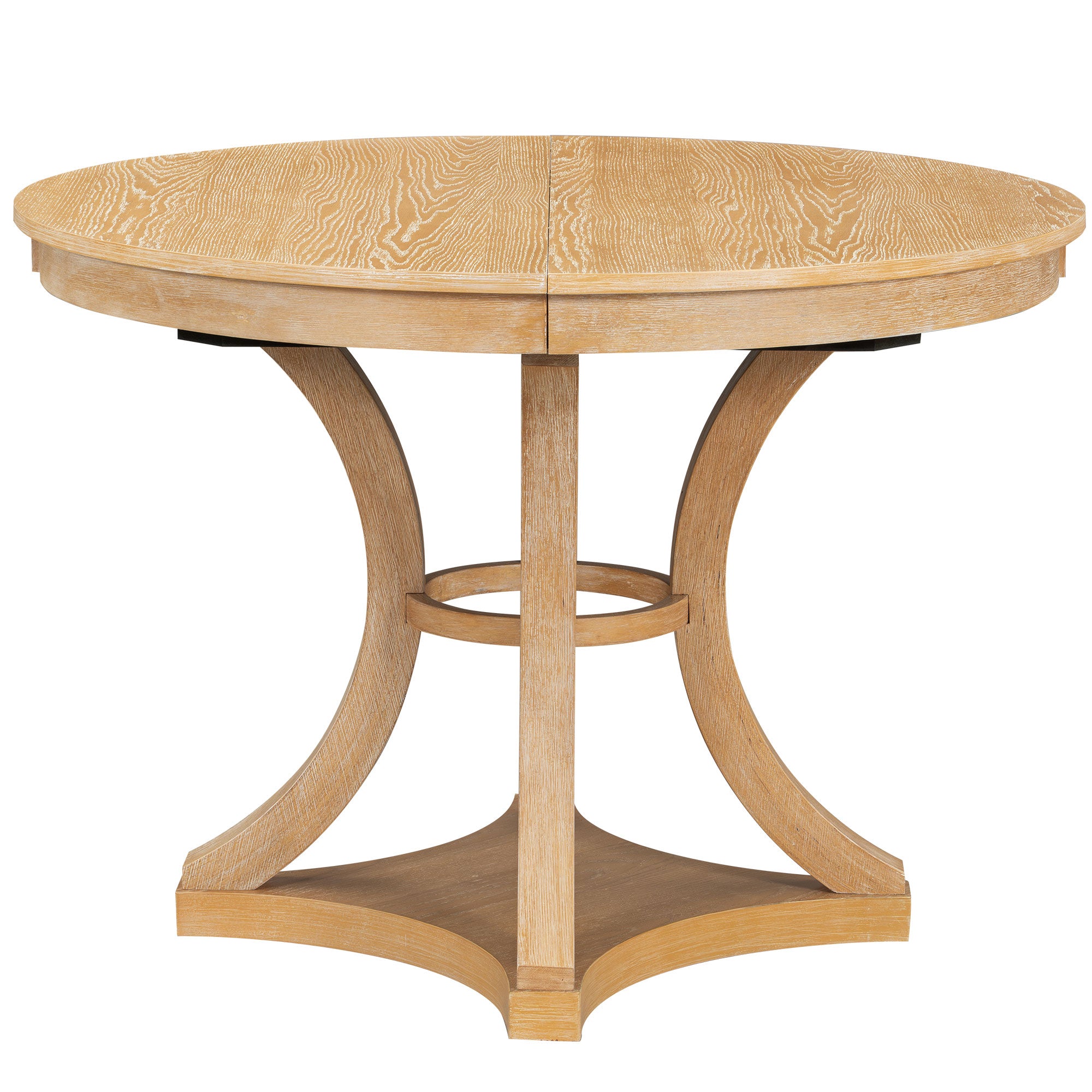 Retro Round Dining Table Set with Extendable Round Table and 4 Upholstered Chairs