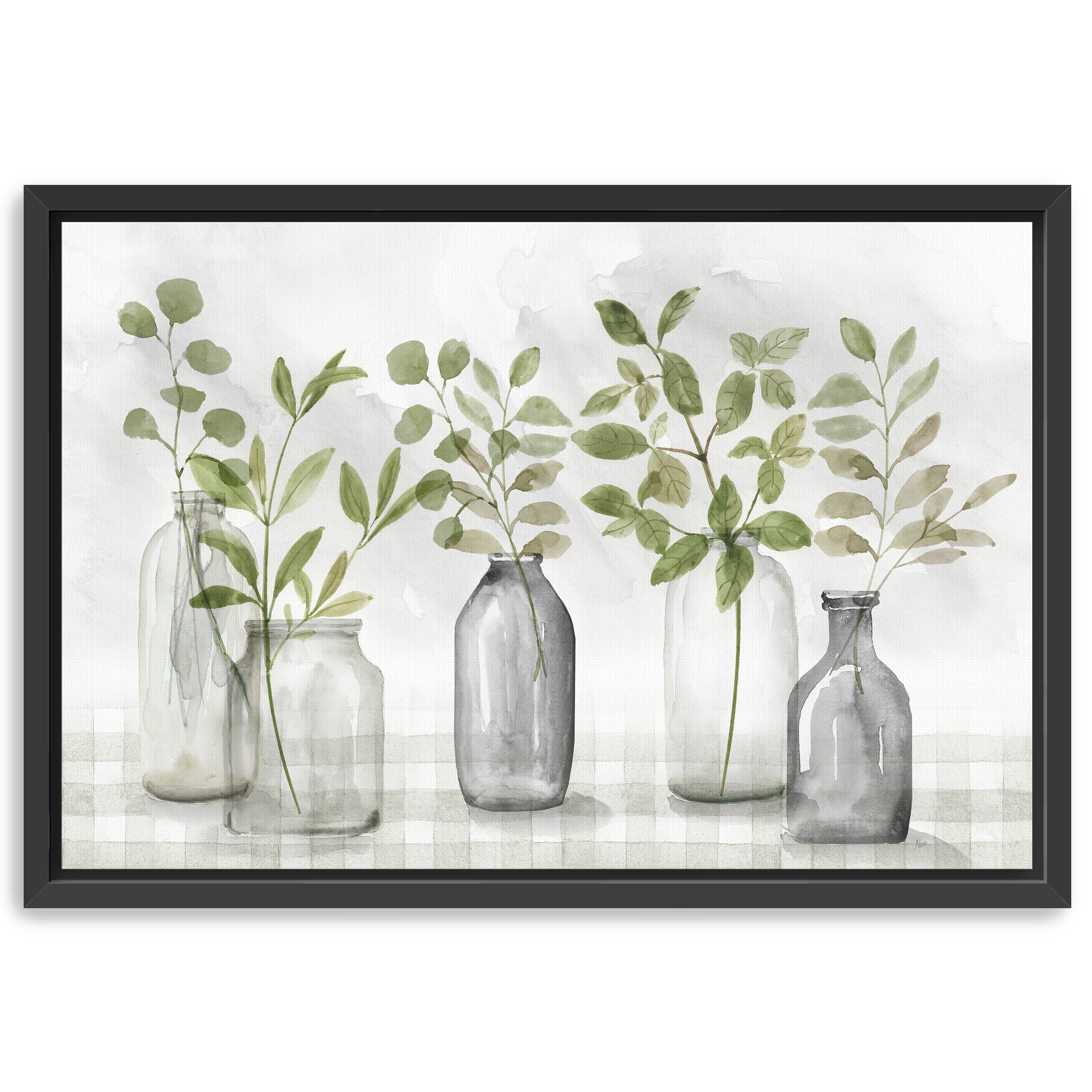 Gingham & Foliage Canvas Giclee