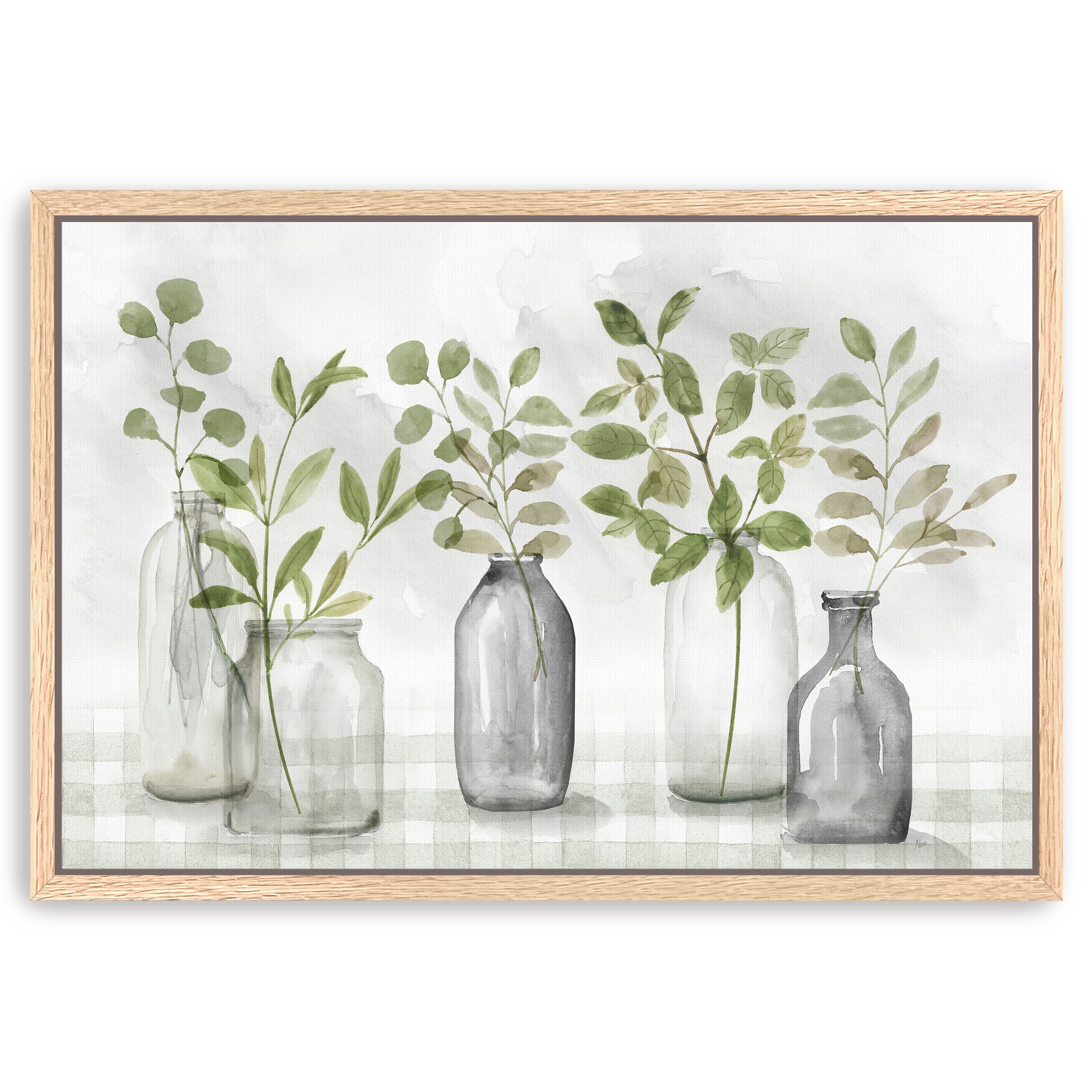 Gingham & Foliage Canvas Giclee