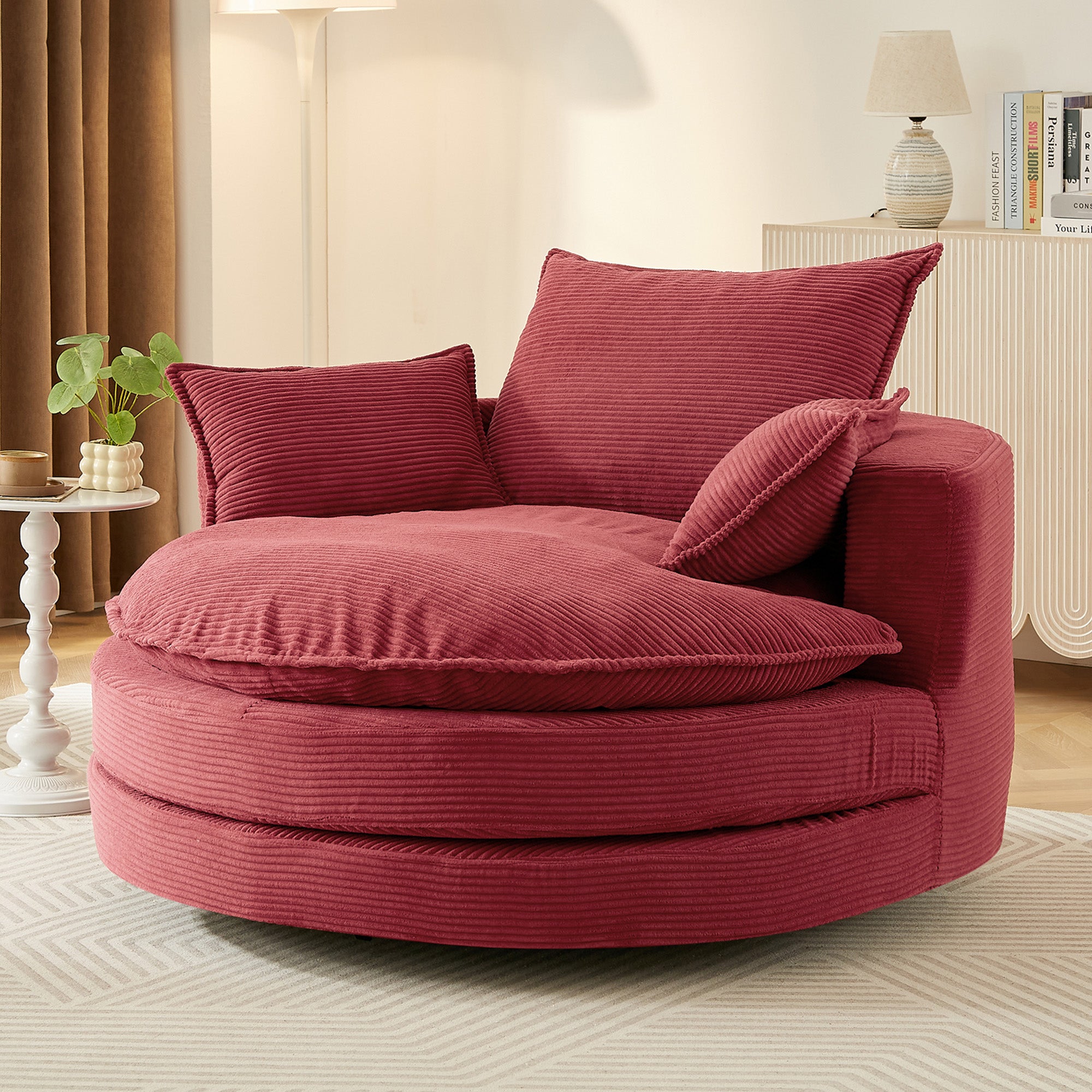 Corduroy 360° Swivel Accent Barrel Chair with 3 Removable Pillows
