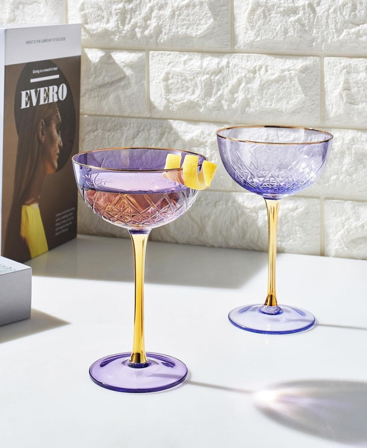Purple Vintage Art Deco Coupes Set of 2