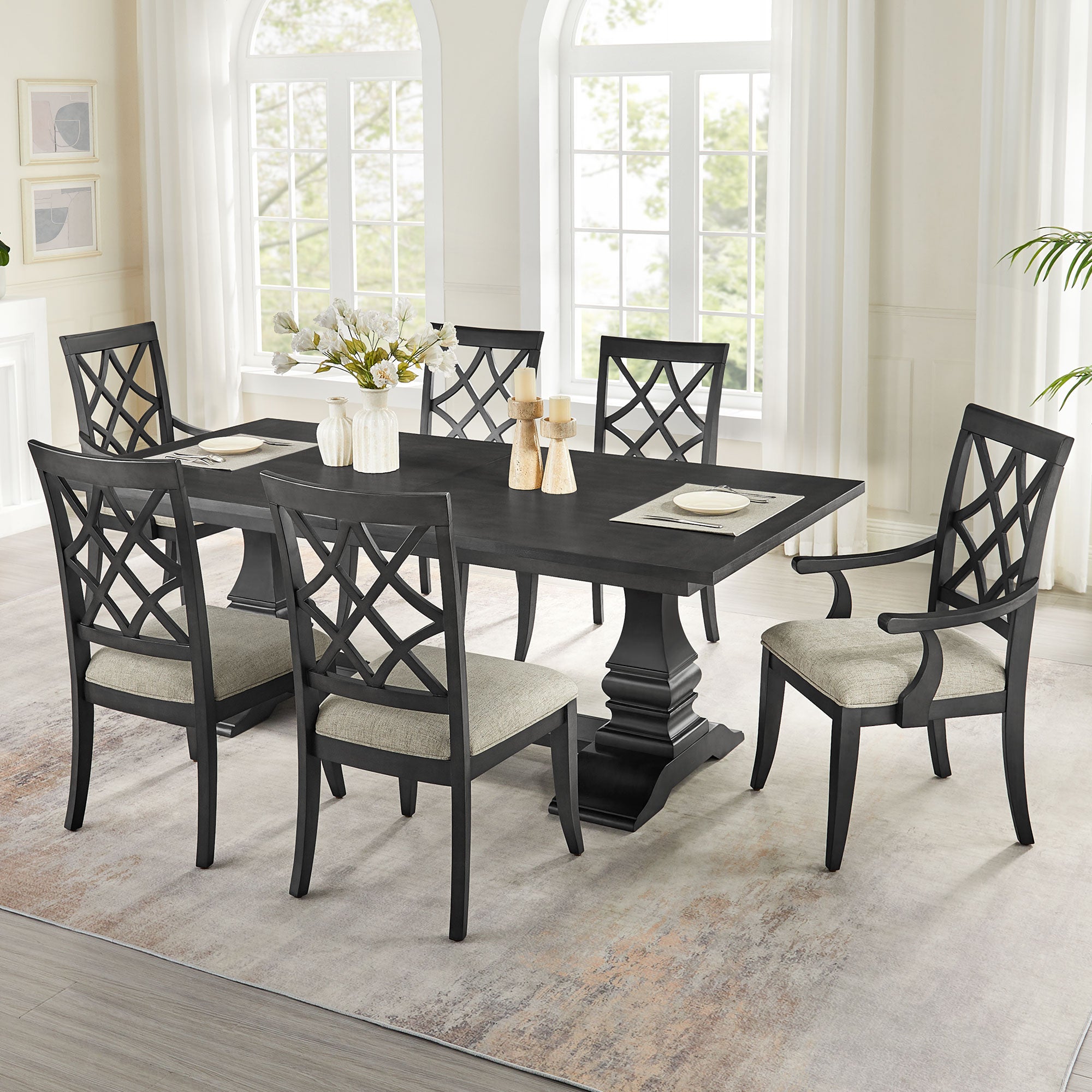 7-Piece Mid Century Extendable Wooden Dining Set