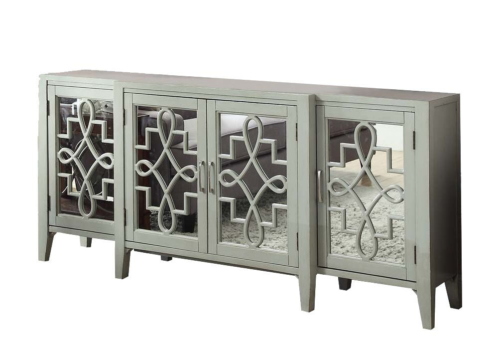 Kacia Antique Finish Console Cabinet with Mirrored Door