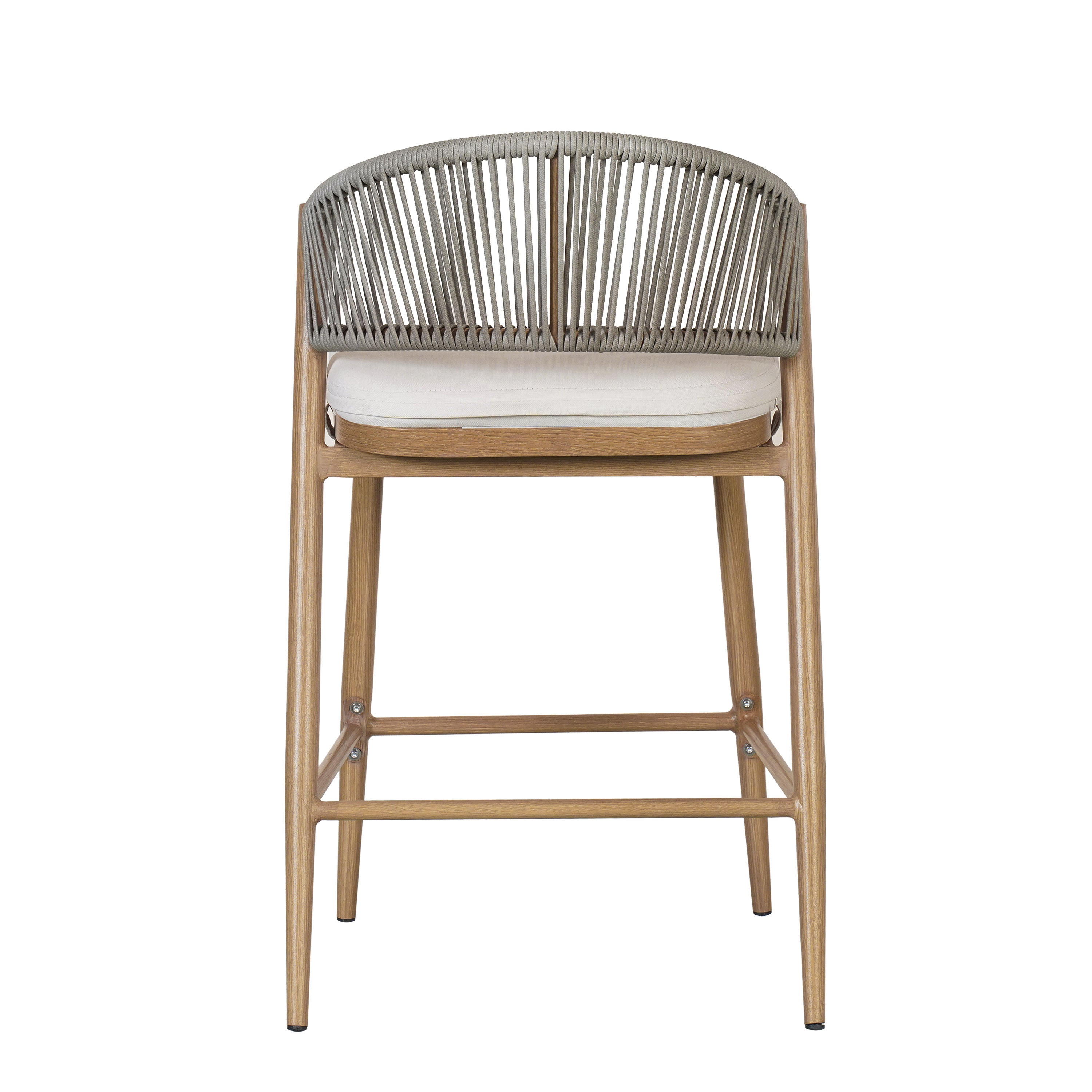 Outdoor Metal Frame Stools with Scallop-Shaped Backrest & Water-Resistant Cushions, Set of 2