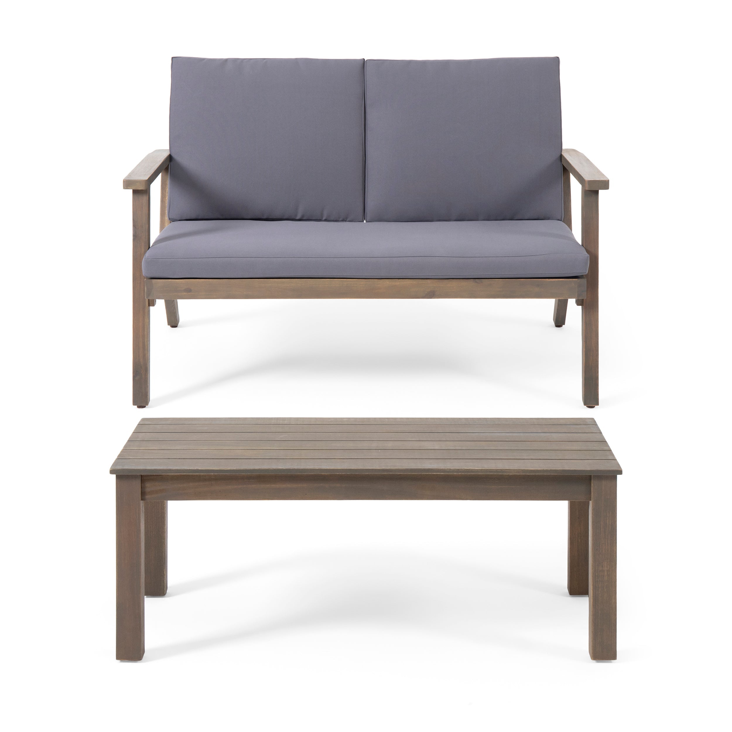 Brixton Outdoor Acacia Wood Loveseat and Coffee Table Set with Cushions