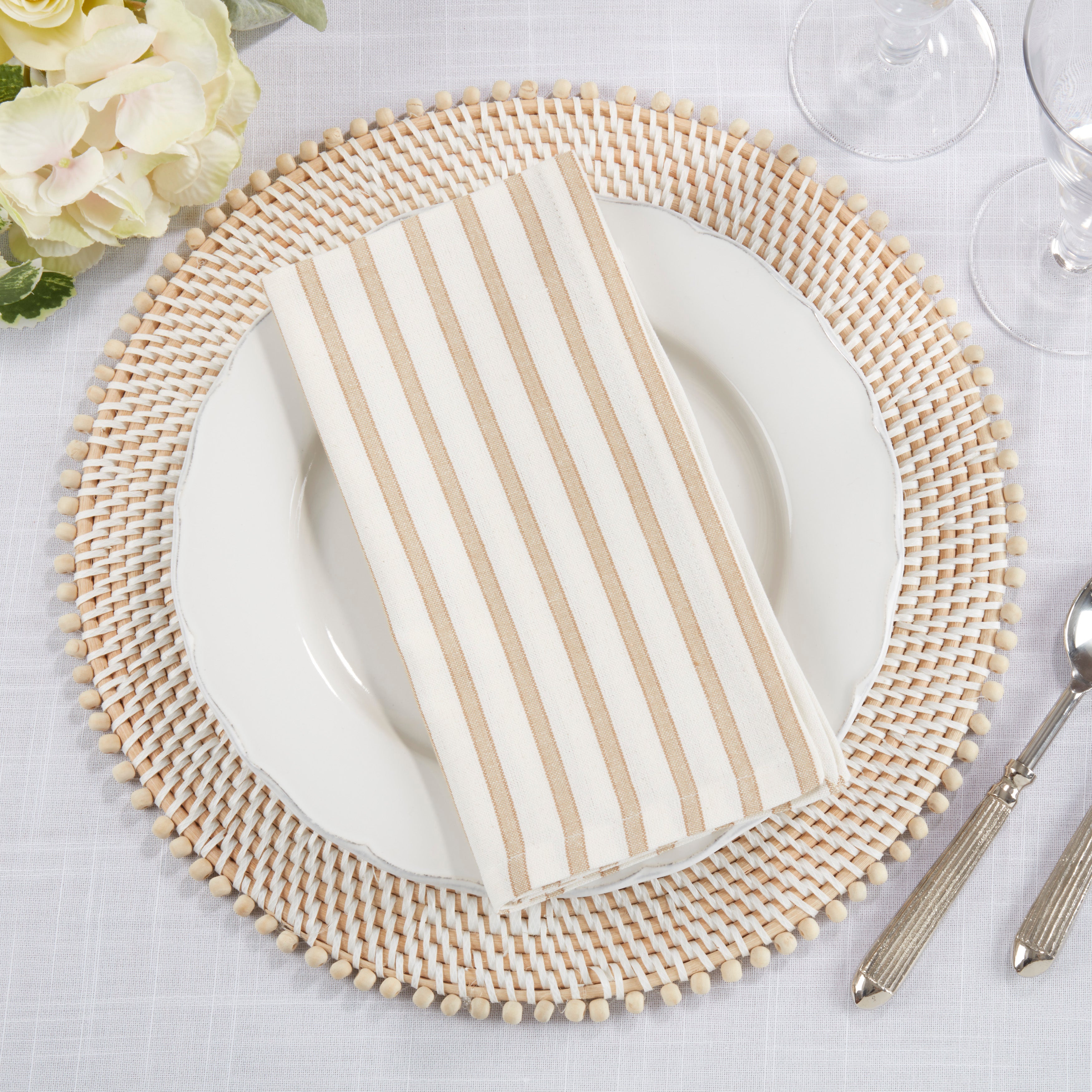 Striped Design Cotton Table Napkins, Set of 4