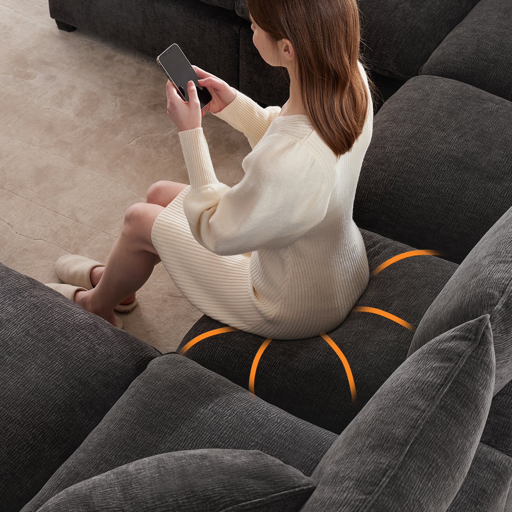 Chenille Modular L-Shape Sofa, Seats 5