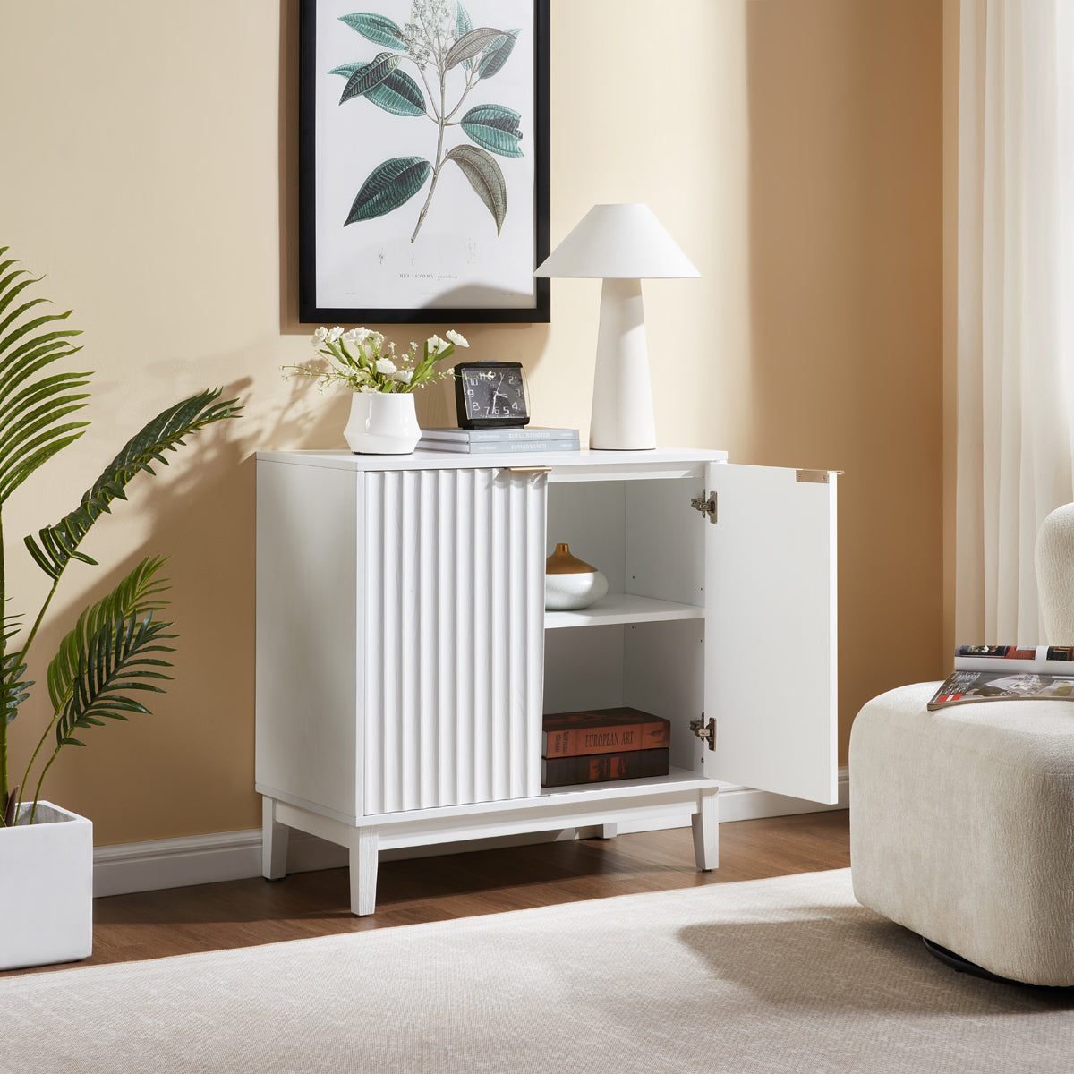 2-Door Fluted Storage Cabinet with Legs