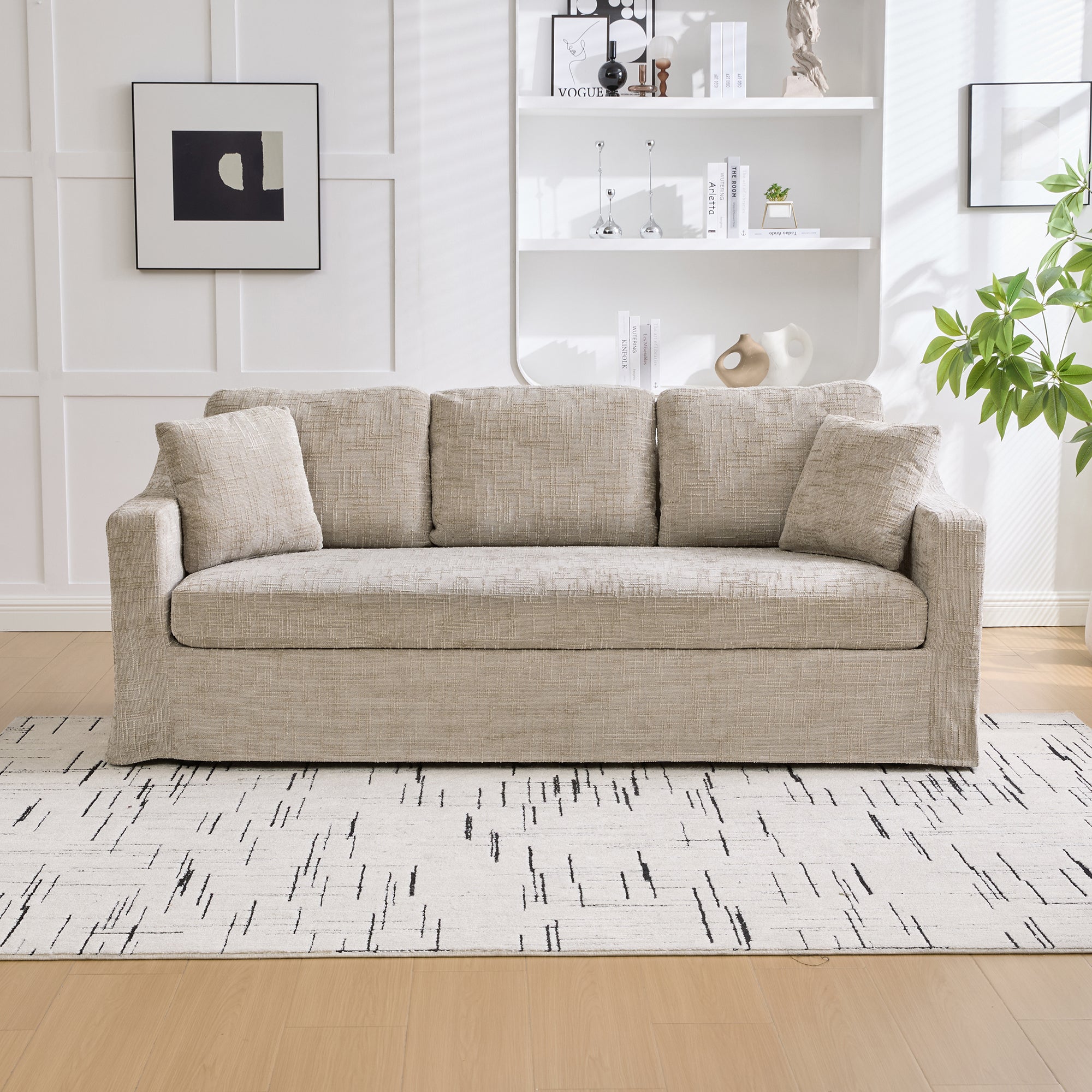 Three-Seater Modern Casual Chenille Sofa with Deep Seat