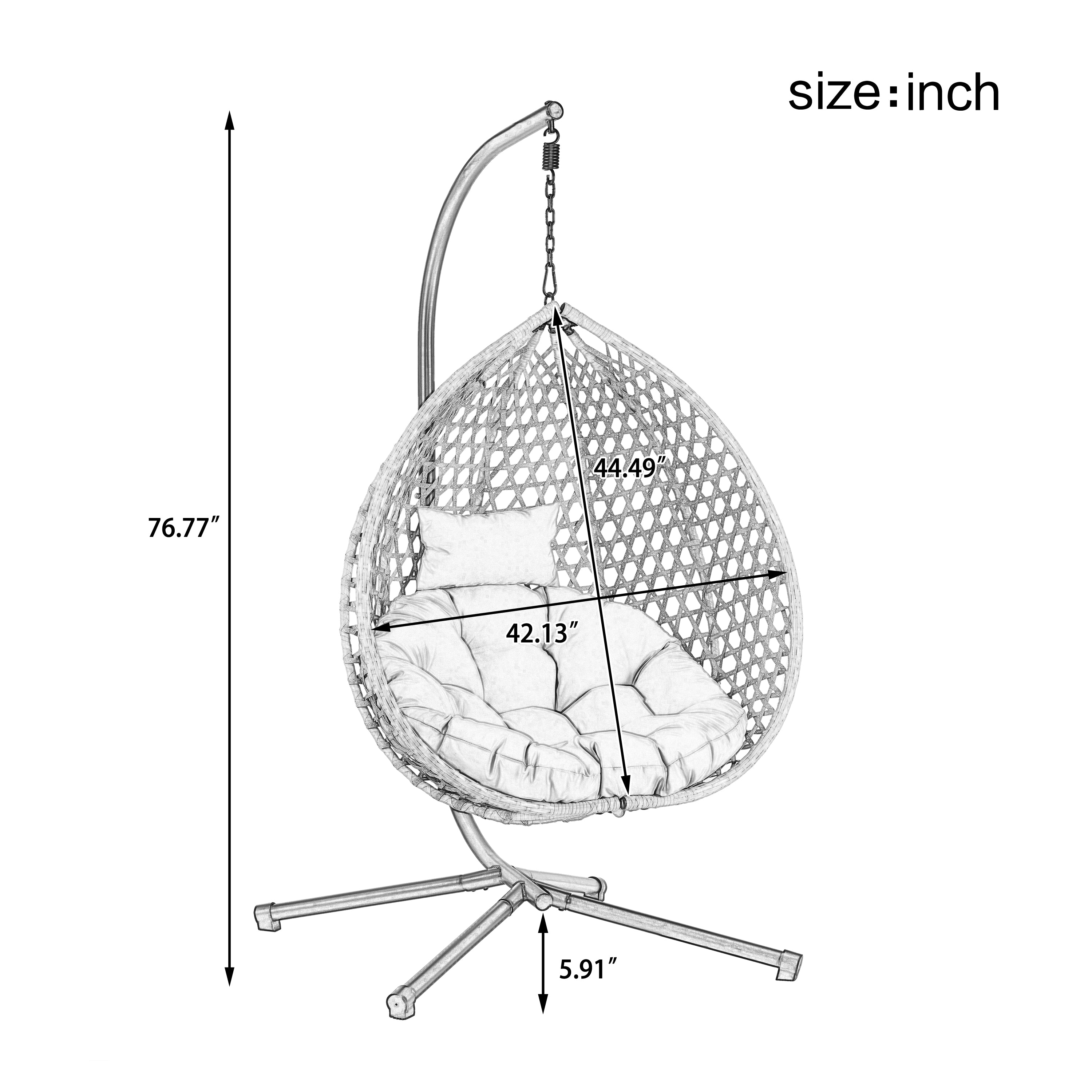 Hanging Swinging Egg Chair with Rattan Weaving, Base Included