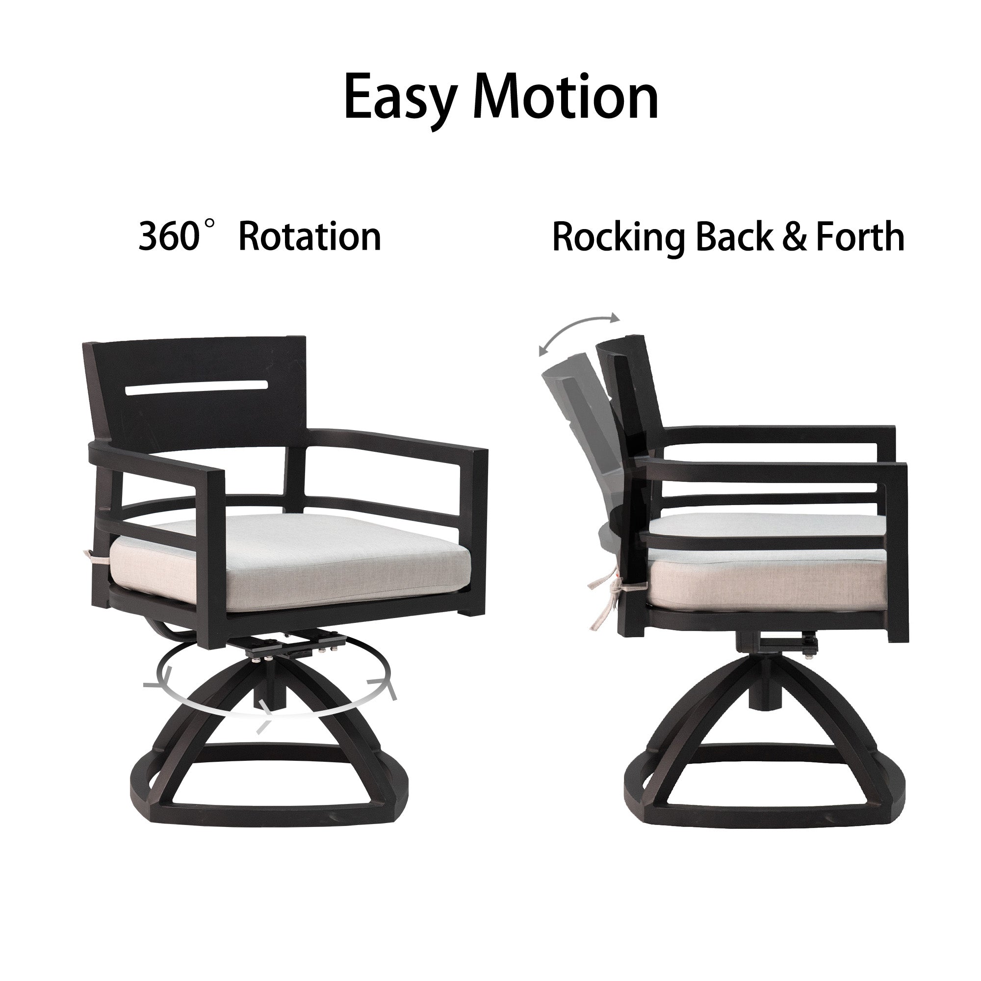Outdoor Swivel Chair with Seat Cushion and Curved Backrest, Set of 2