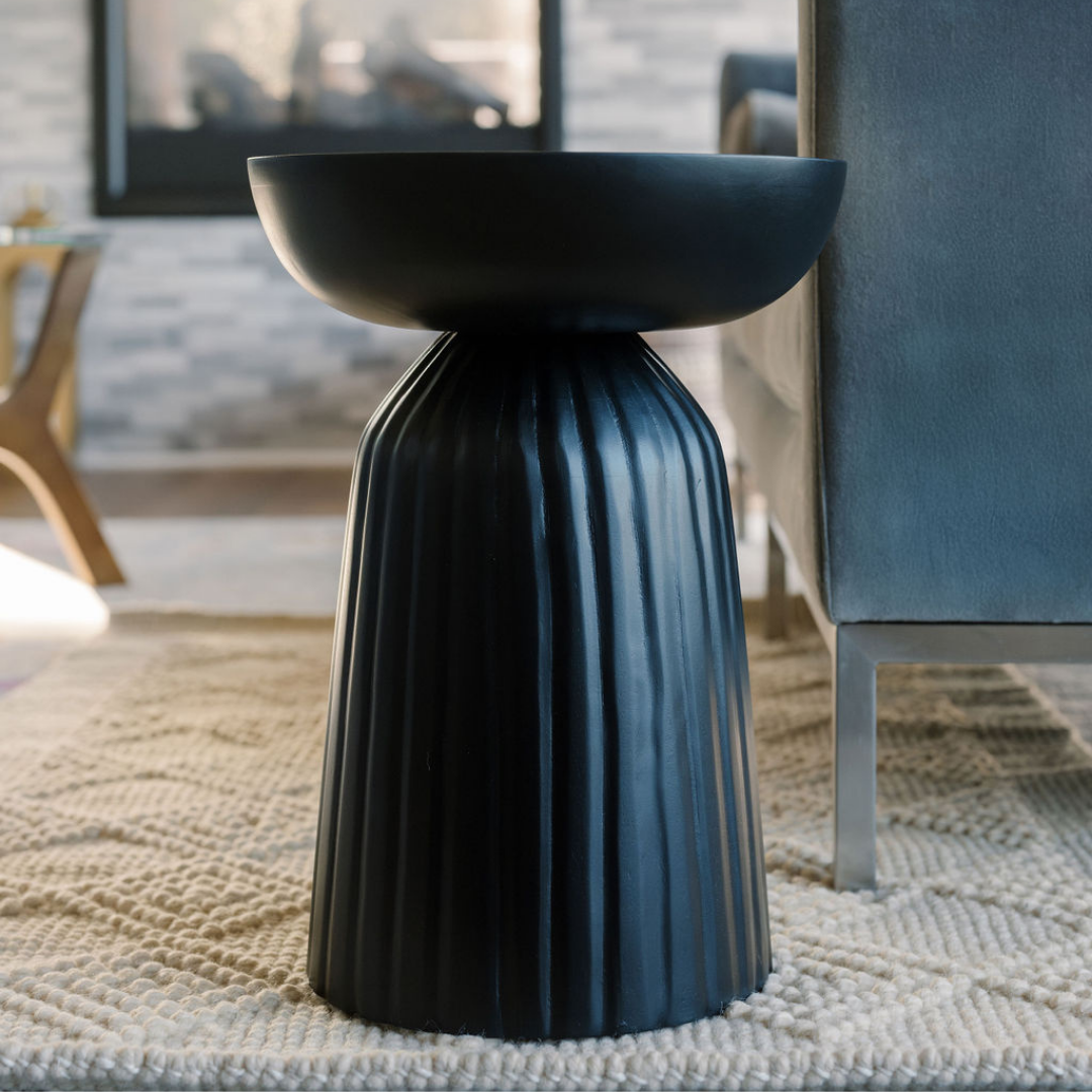 Handcrafted Wooden Accent Table in Black, 18 in