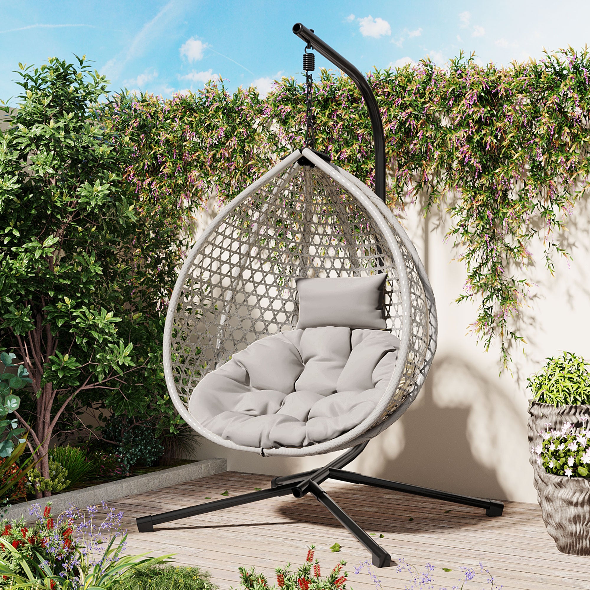 Hanging Swinging Egg Chair with Rattan Weaving, Base Included