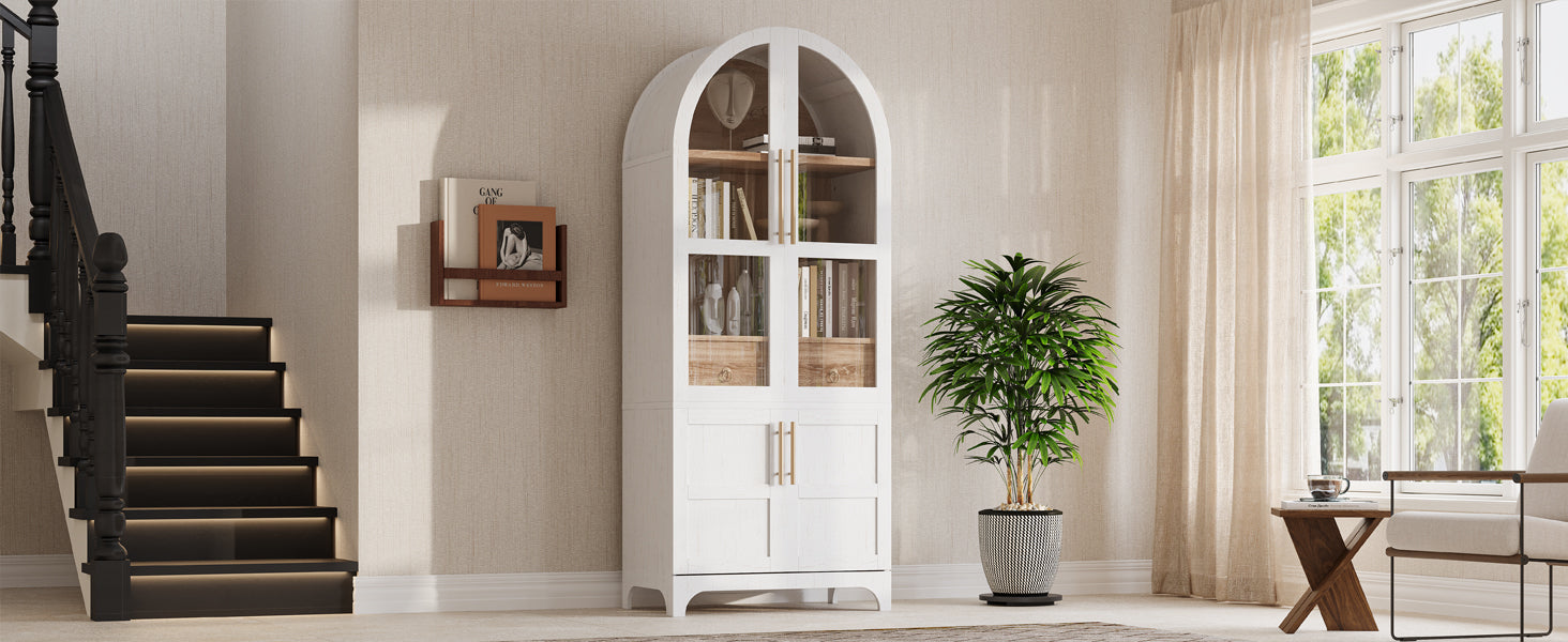 Farmhouse Kitchen Storage Cabinet with Open & Adjustable Shelves