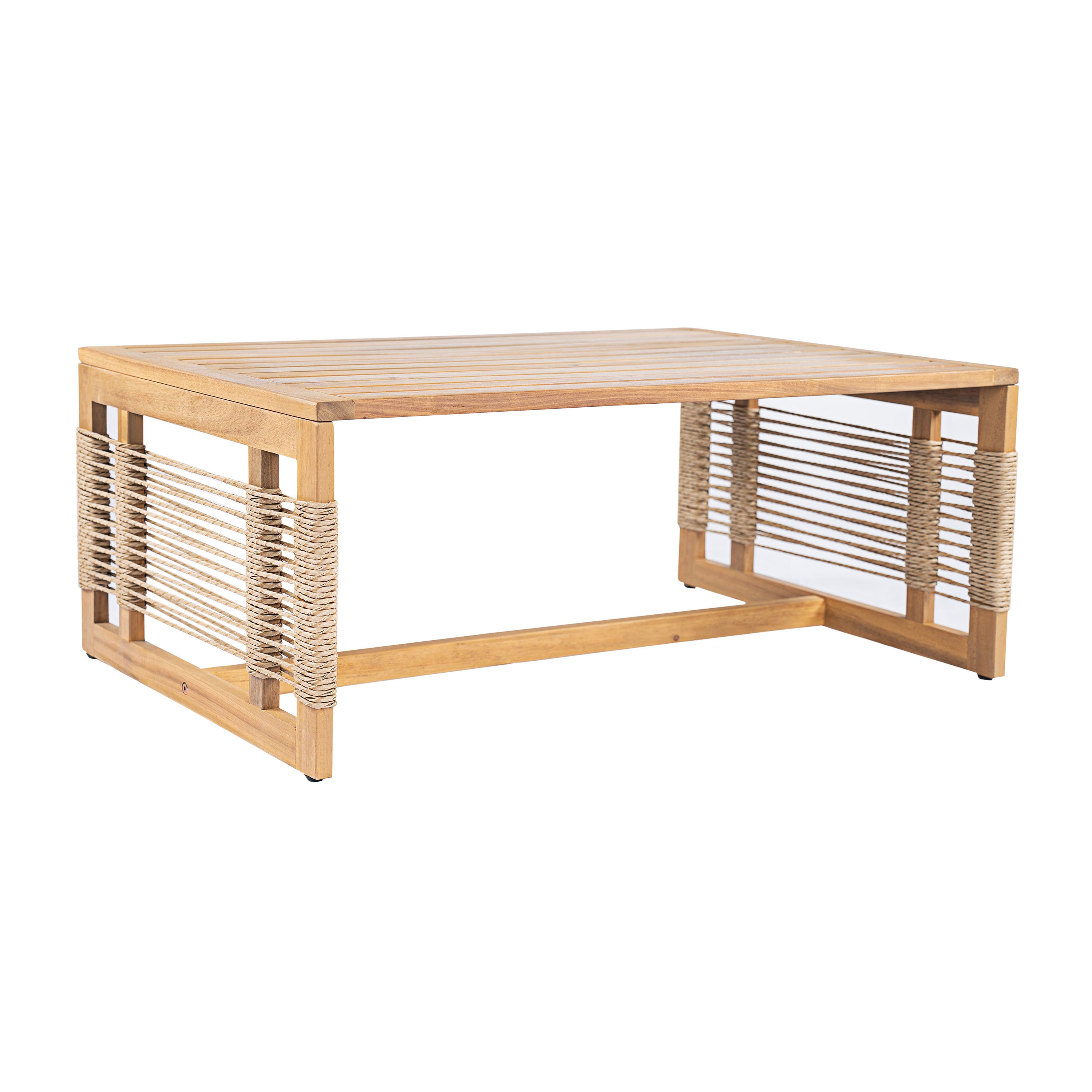Kirana Outdoor Patio Acacia Wood 3-Seater Sofa Set with 2 Coffee Tables