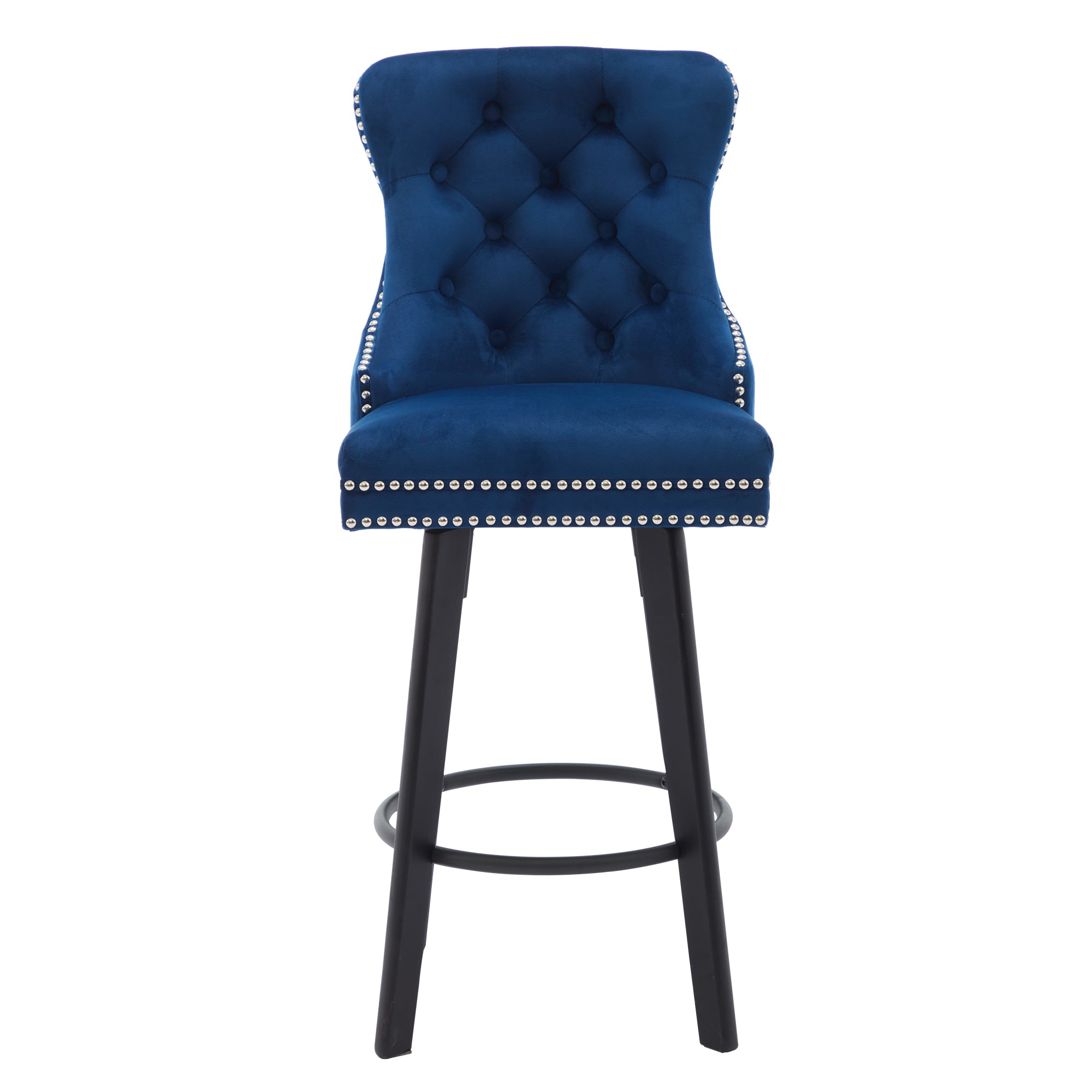 Modern Velvet Button Tufted Swivel Bar Stool with Metal Pull Ring