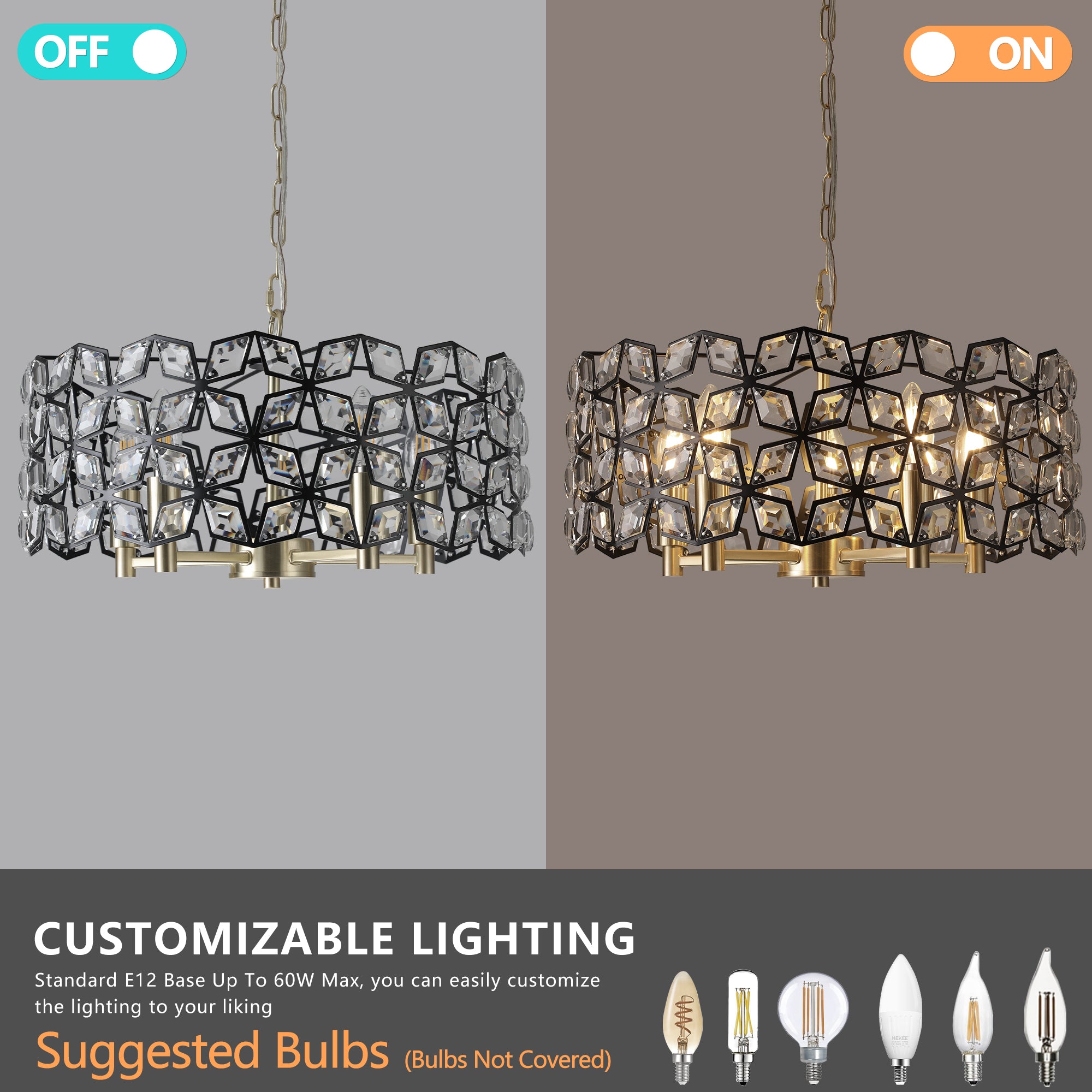 Pendant Light with Round Crystal and Diamond Shape