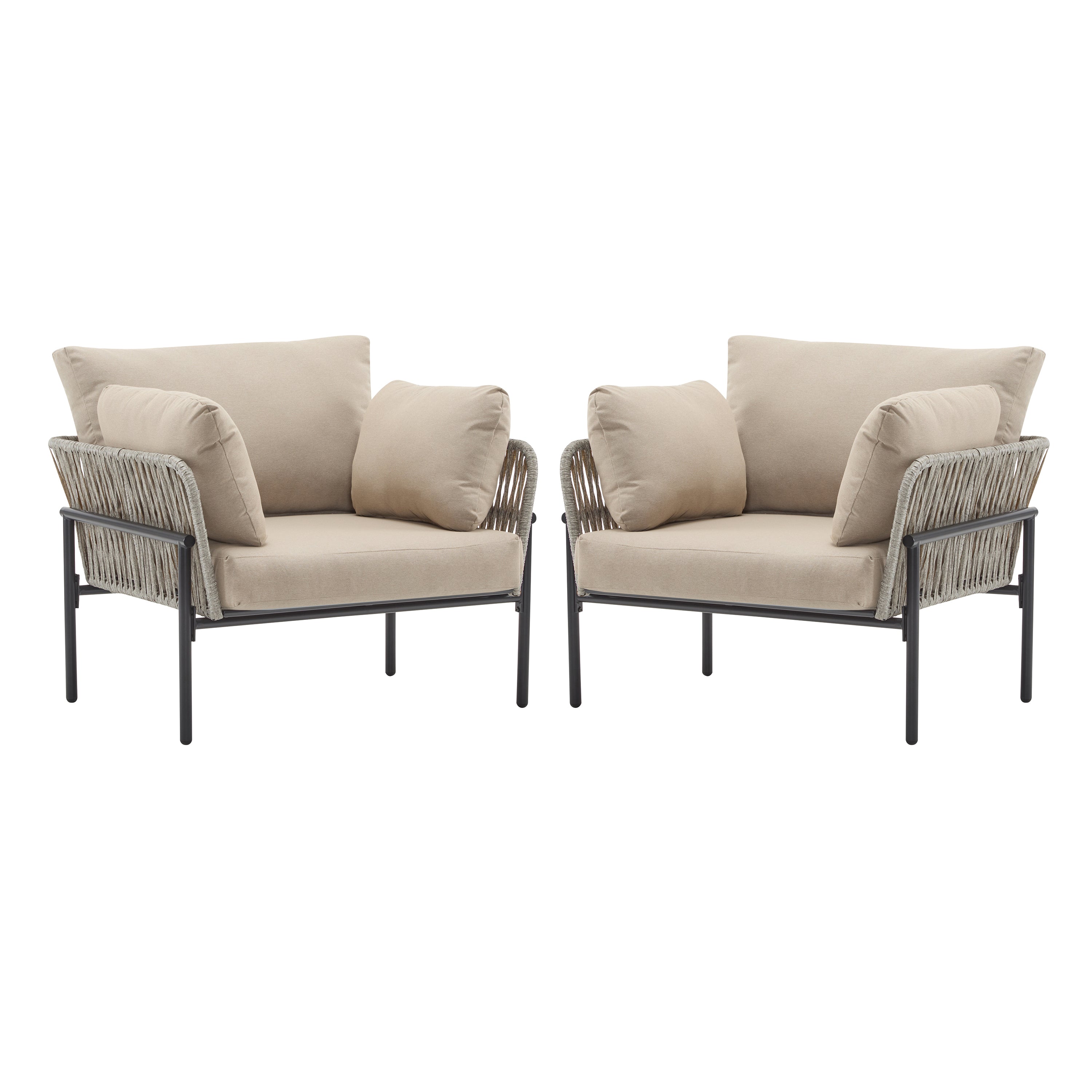 Brisa Outdoor Modern Iron Lounge Chair with Rope Weave