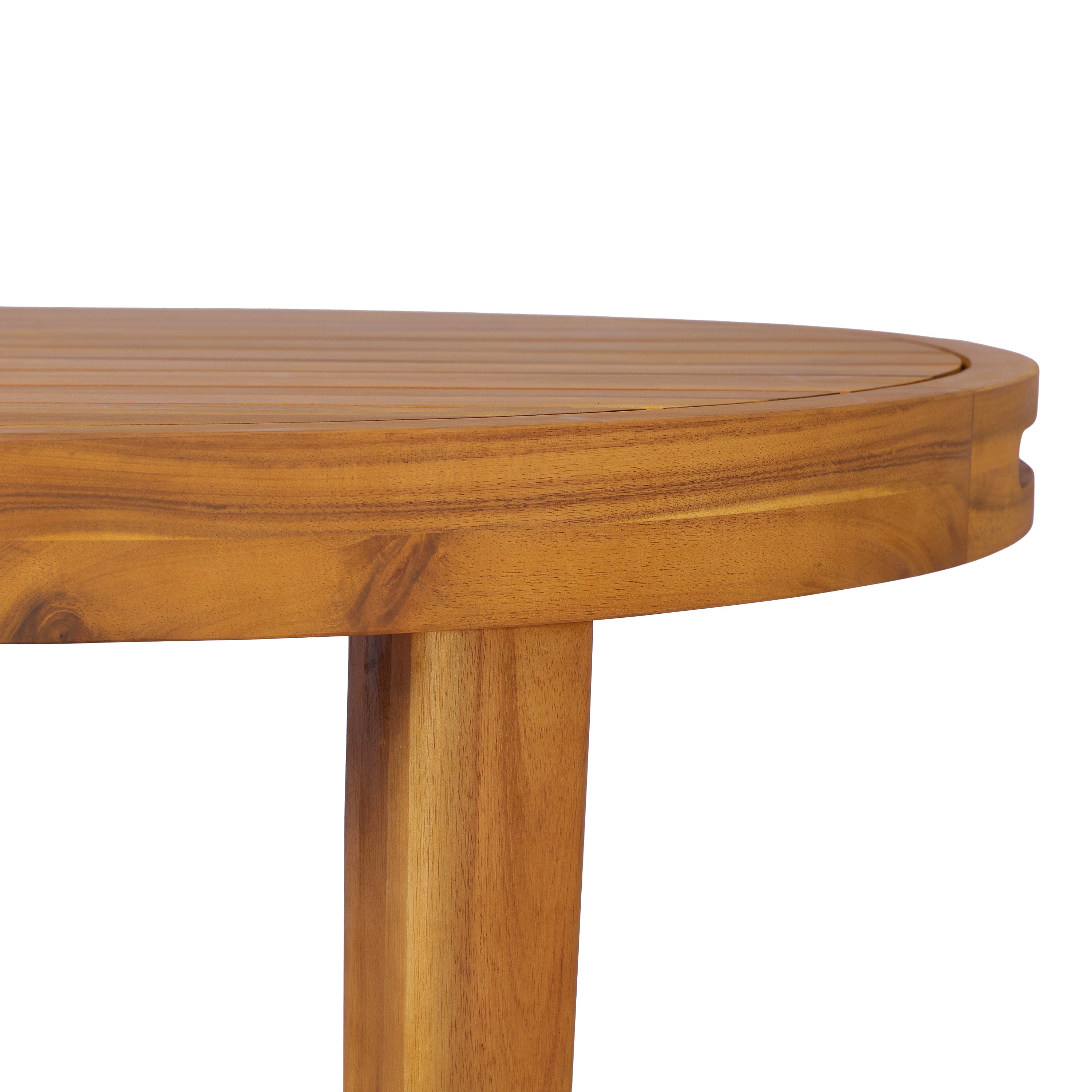 70" Oval Acacia Wood Outdoor Dining Table with Slatted Top, Weathered Finish,Teak finish