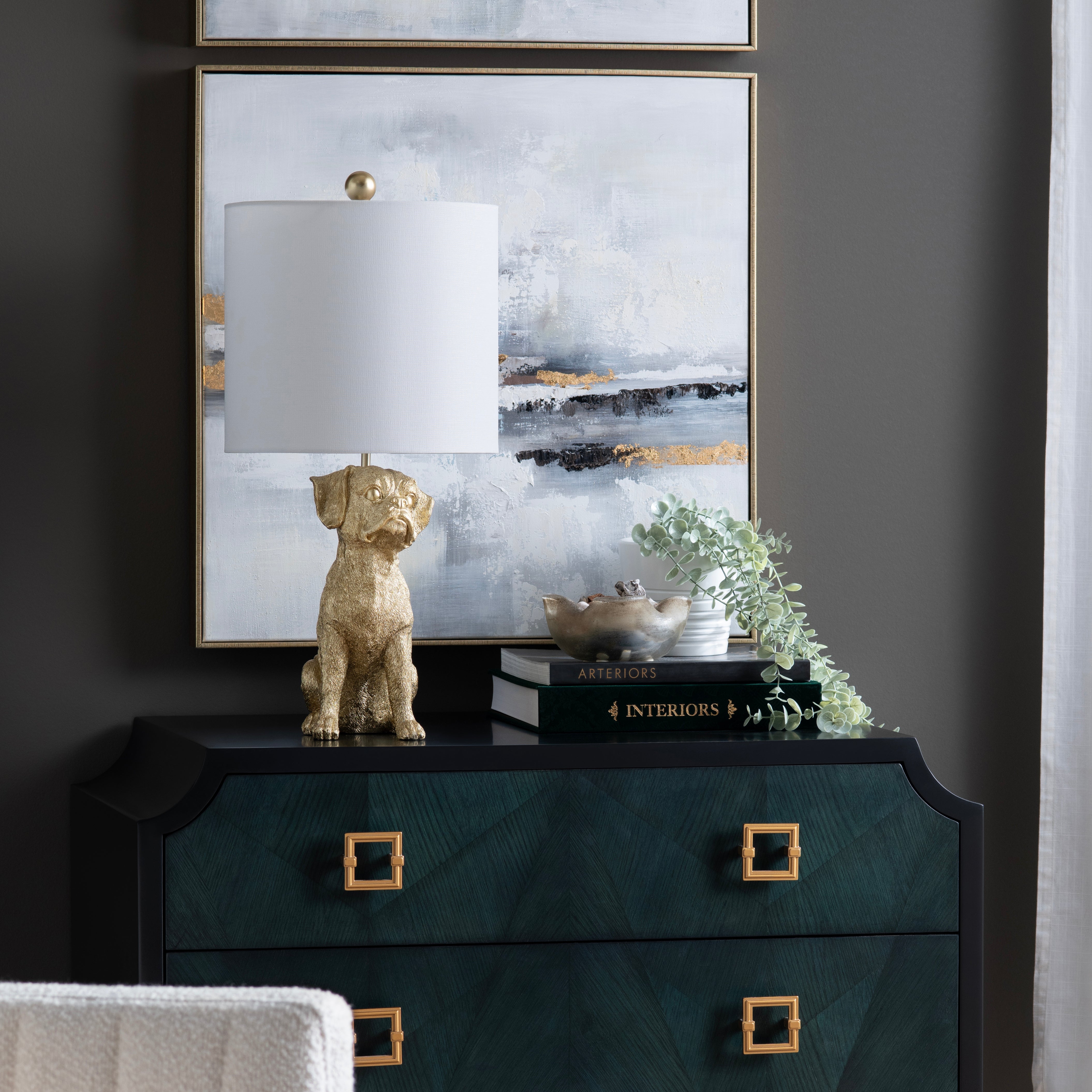 Gold Resin Boxer Dog Table Lamp With Shade