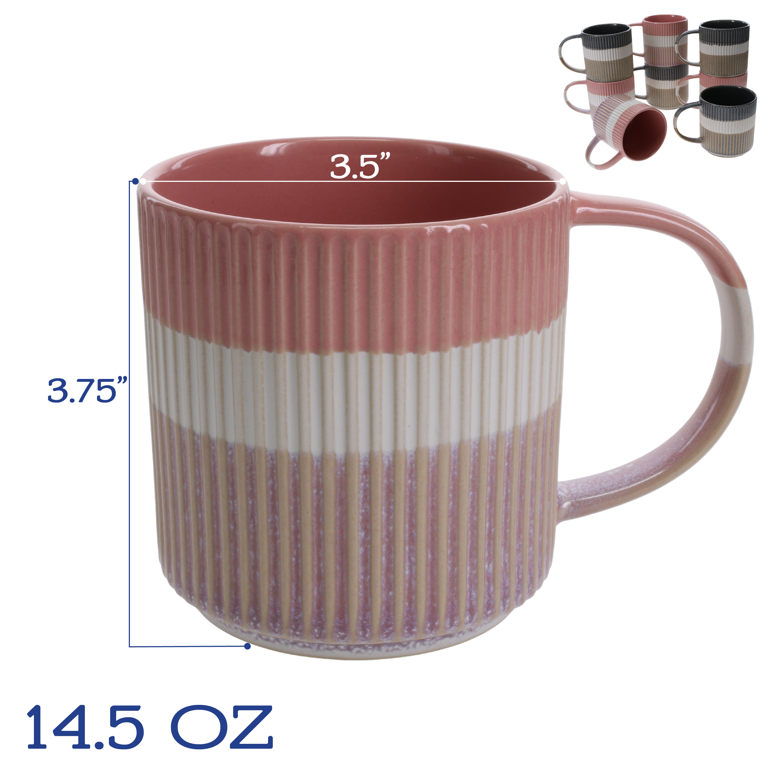 Tri-Color Mugs, 8-Piece Set