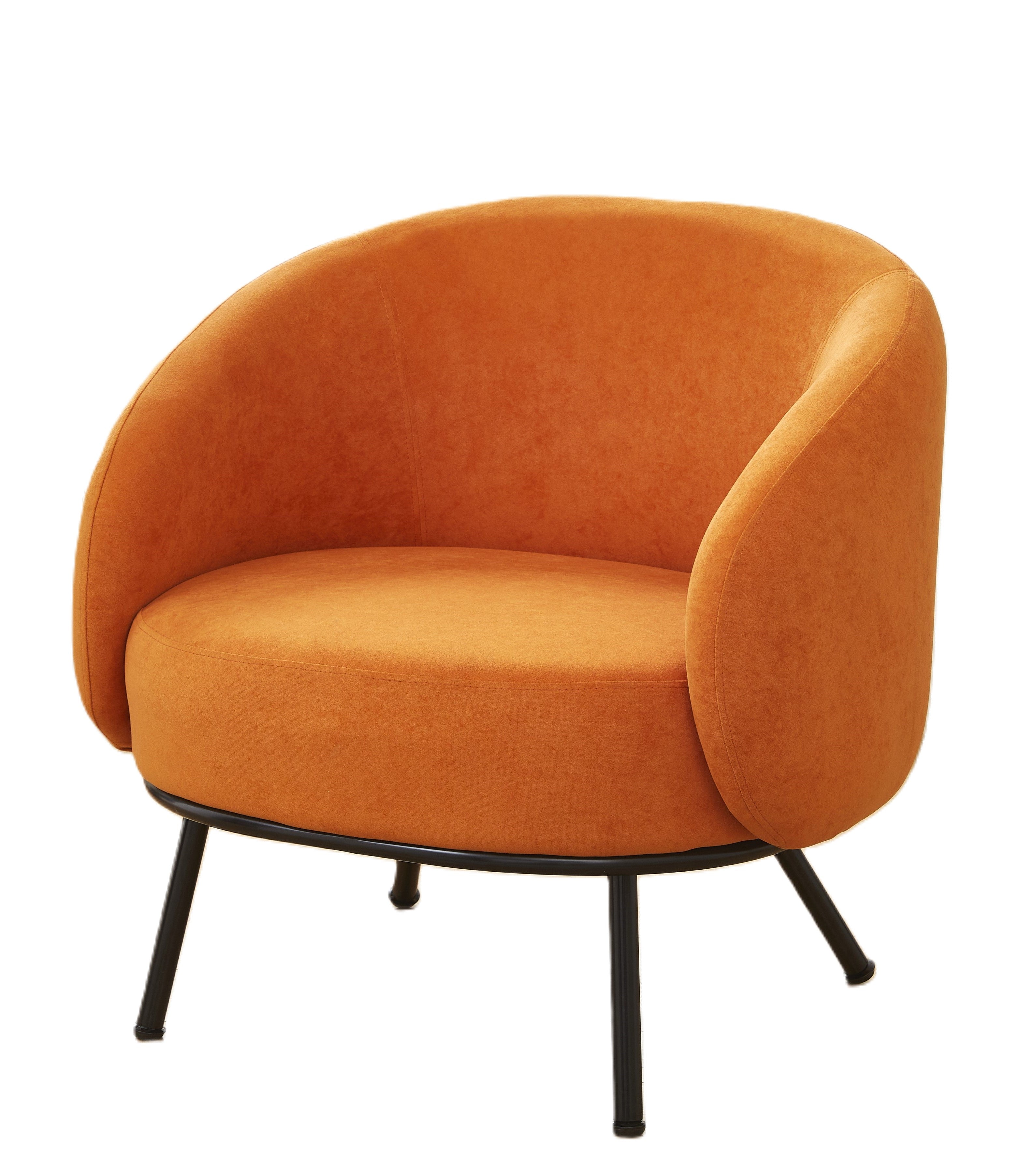 Mid-Century Modern Velvet Accent Chair, Upholstered Barrel Armchair with Metal Legs, Comfy Single Sofa Chair for Living Room Bedroom