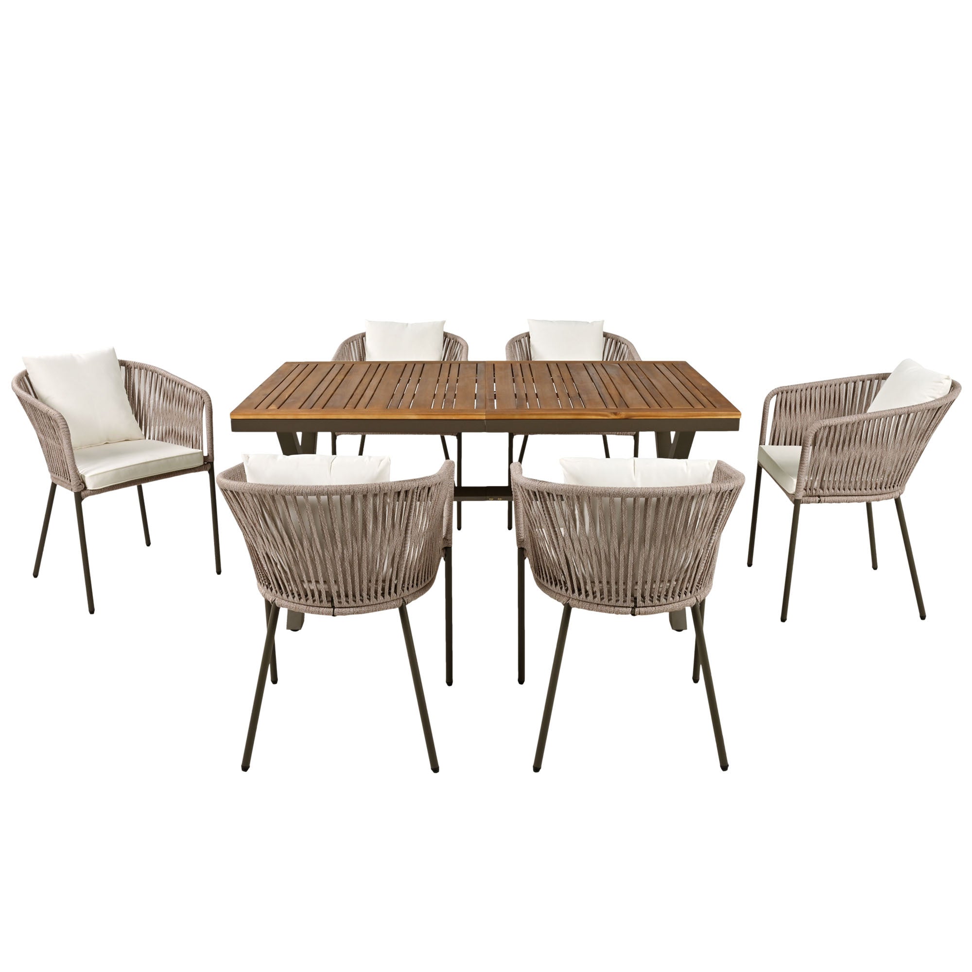 Exalted 7-Piece Outdoor Dining Set with Curved Back Chair and Rectangle Table