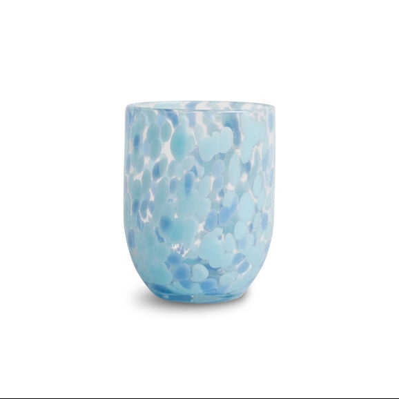 Confetti Glasses, Handblown Glass Tumbler in Blue, Set of 6
