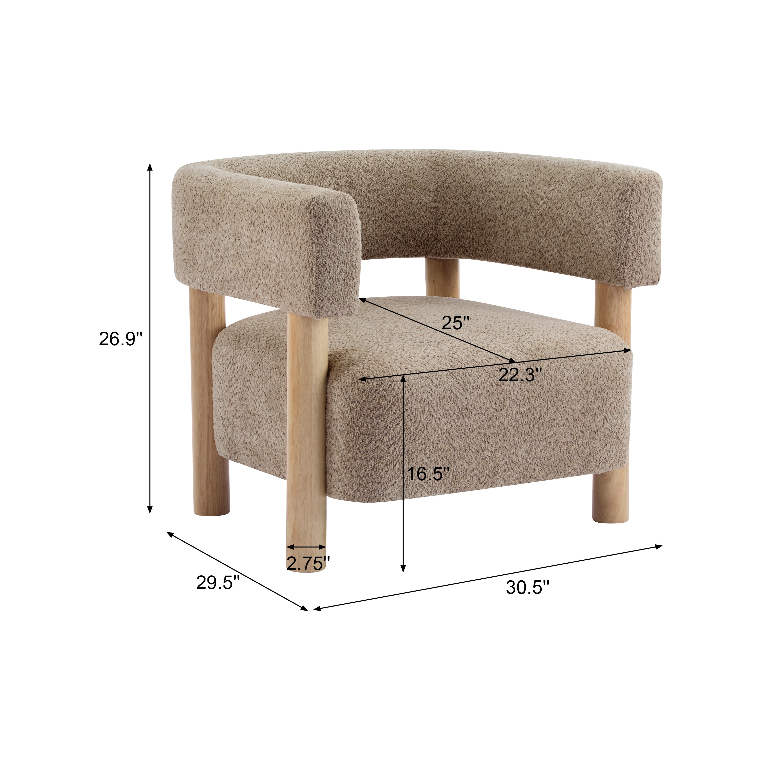 Boucle Upholstered Accent Arm Chair with Modern Wooden Frame